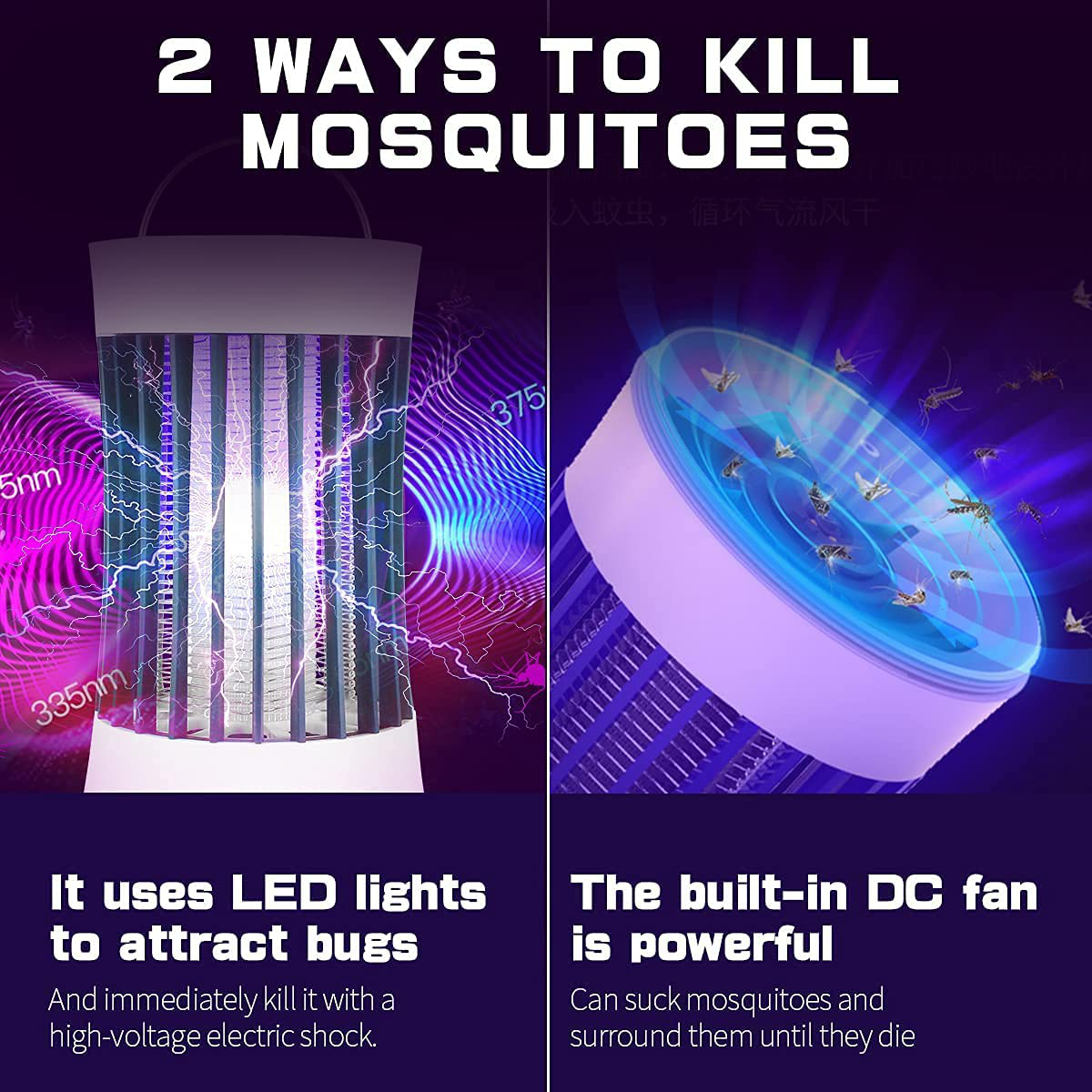 Skørter | AICase Bug Zapper, USB rechargeable indoor and outdoor mosquito killing lamp with 2000mah battery, suction fan, electric portable mosquito fly trap for home, camping, midges, backyard, patio