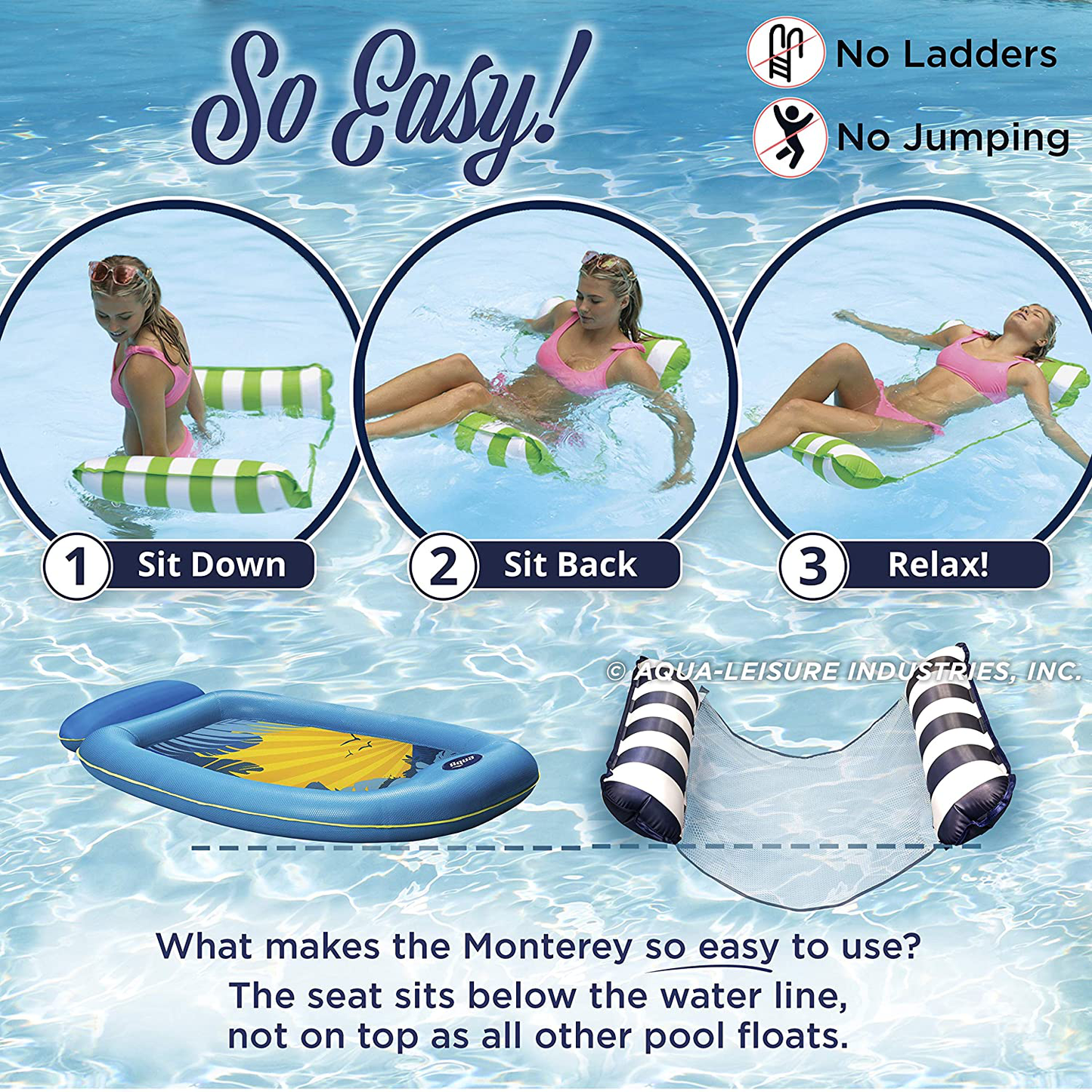 Skorter | Aqua LEISURE Mosaic 3-in-1 Pool Lounge Chair with Length Adjustment, Multi-use Inflatable (Chair, Drift, Lounge) Pool Floater, Green Mosaic (AZL17010MG)