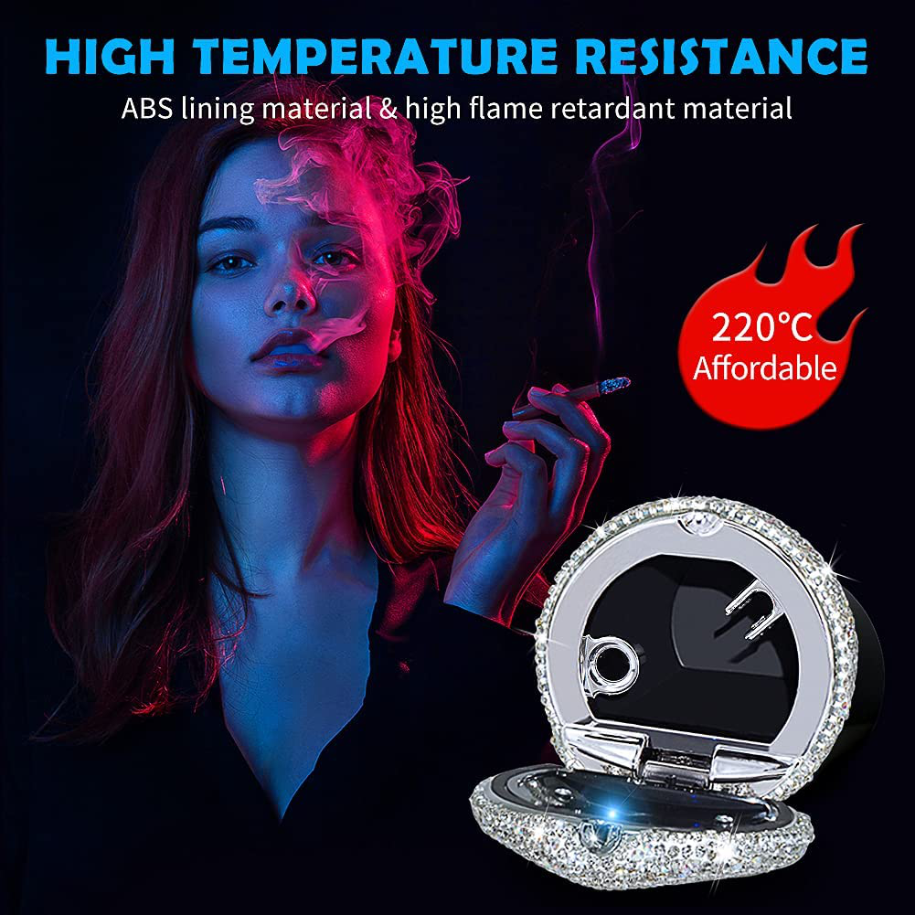 Skorter | eing Car Ashtray Portable Bling Cigarette Smokeless Cylinder Cup Holder with Blue LED Light Indicator, Car Accessories for Women, Ideal for Car, Home and Office, Black