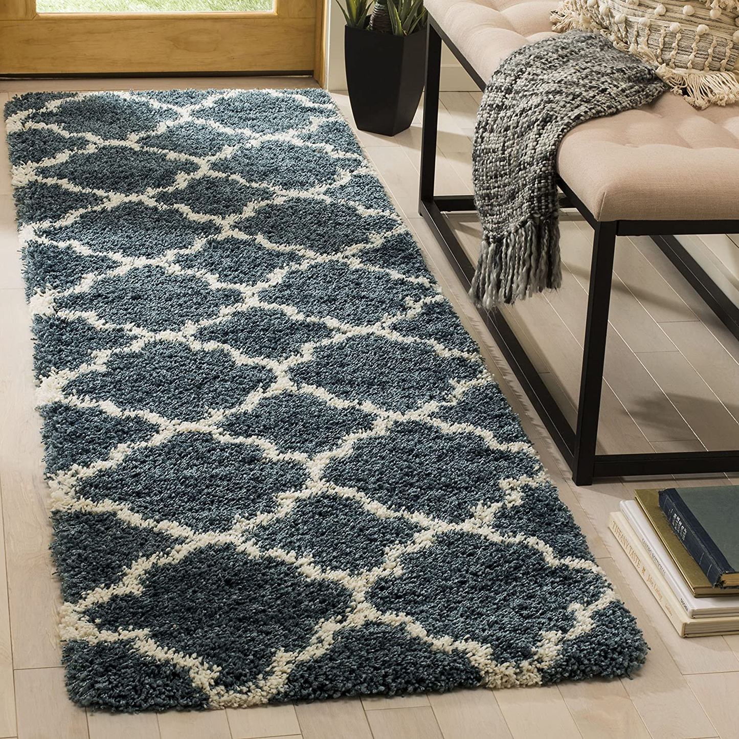 Skørter | SAFAVIEH Hudson Shag Collection SGH282L Moroccan Trellis Non-Shedding Living Room Bedroom Dining Room Entrance Plush 2-Inch Thick Accent Rug, 2' x 3', Slate Blue / Ivory