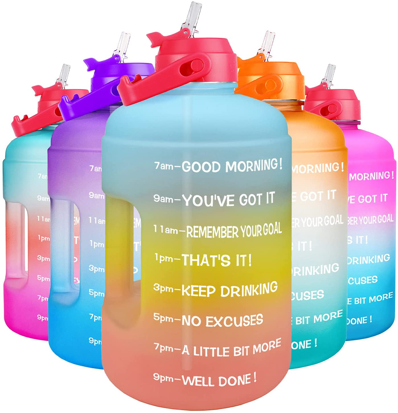 Skorter | 1 Gallon Water Bottle - with Straw & Motivational Time Marker Leakproof BPA Free