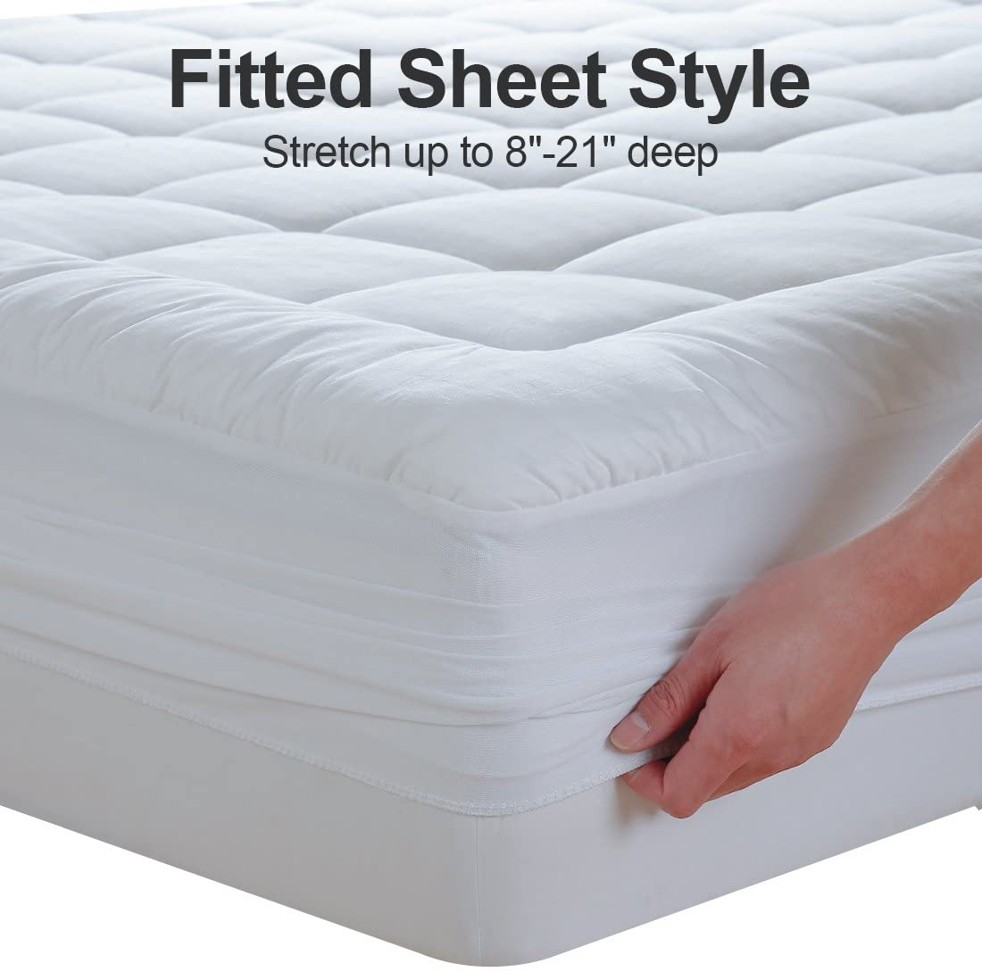 Skorter | Easeland Full Size Mattress Pad Pillow Top Mattress Protector Quilted Fitted Mattress Protector Cotton Top 8-21" Deep Pocket Cooling Mattress Toppers (54x75 Inches, White)