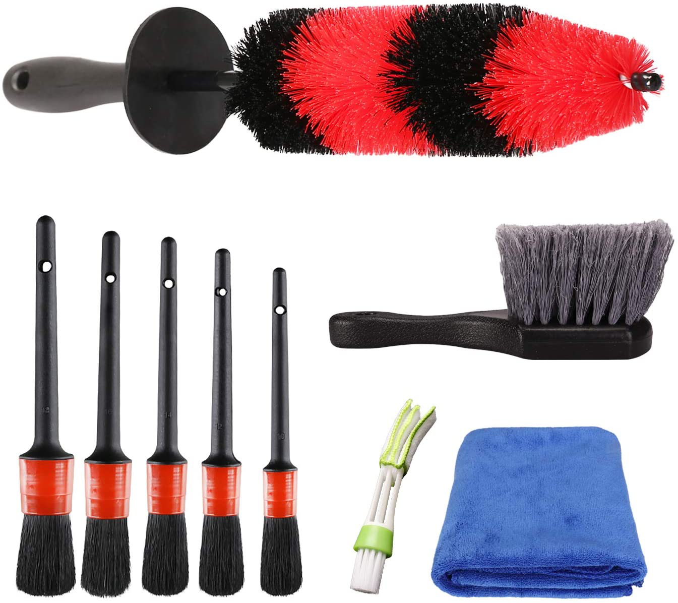 Skørter | SPTA 9Pcs Wheel and Tire Cleaning Set, Easily Accessible Wheel and Rim Brush, 5pcs Detailing Brushes, Short Handle Cleaning Brush, 1pc Microfiber Cleaning Cloth, Excellent for Cleaning Dirty Tires