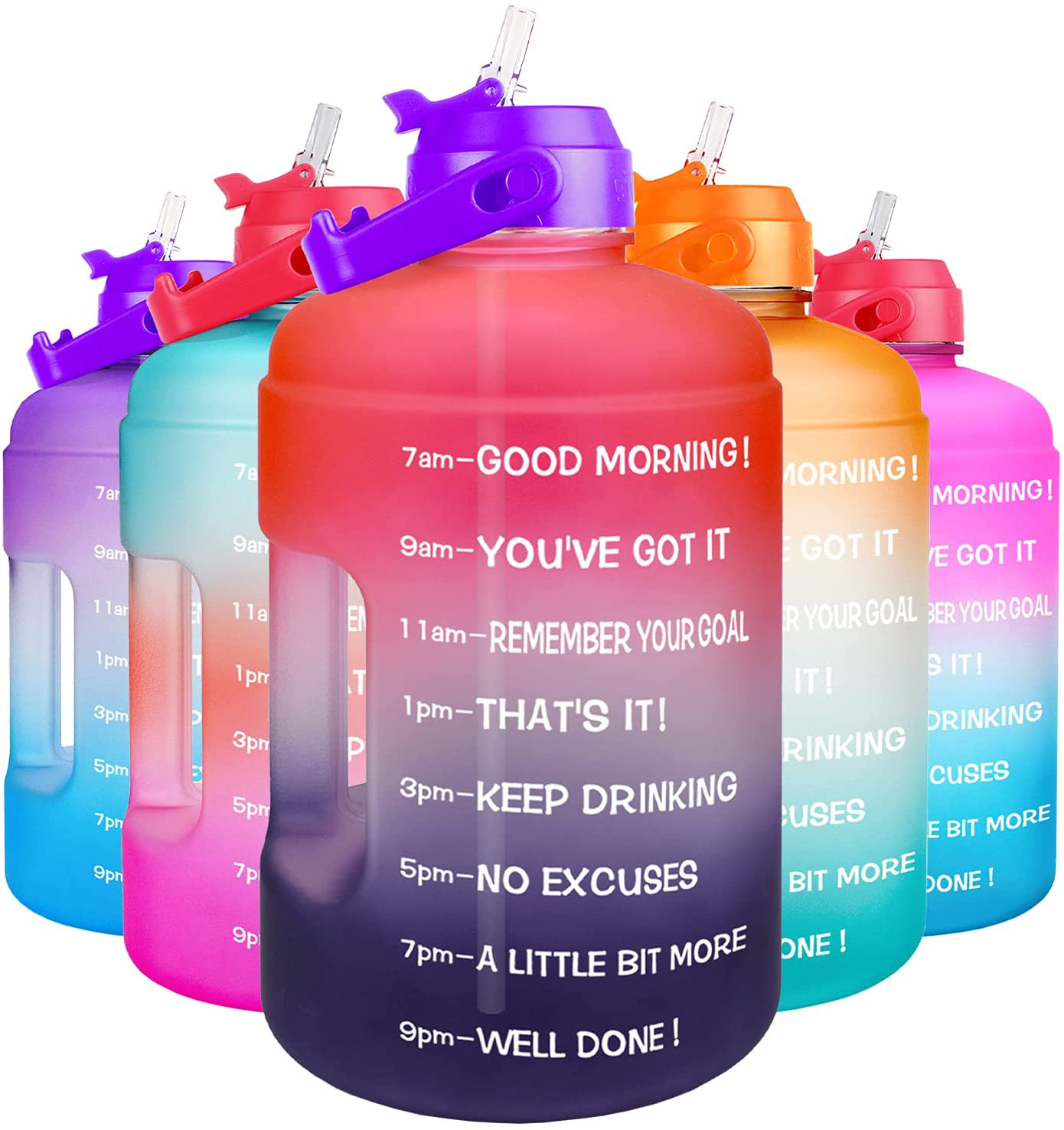 Skorter | 1 Gallon Water Bottle - with Straw & Motivational Time Marker Leakproof BPA Free