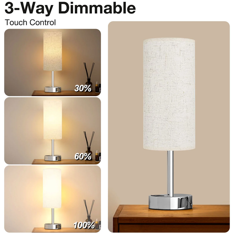Skørter | 3 Ways Dimmable Touch Lamp, USB C&A Fast Charging Ports