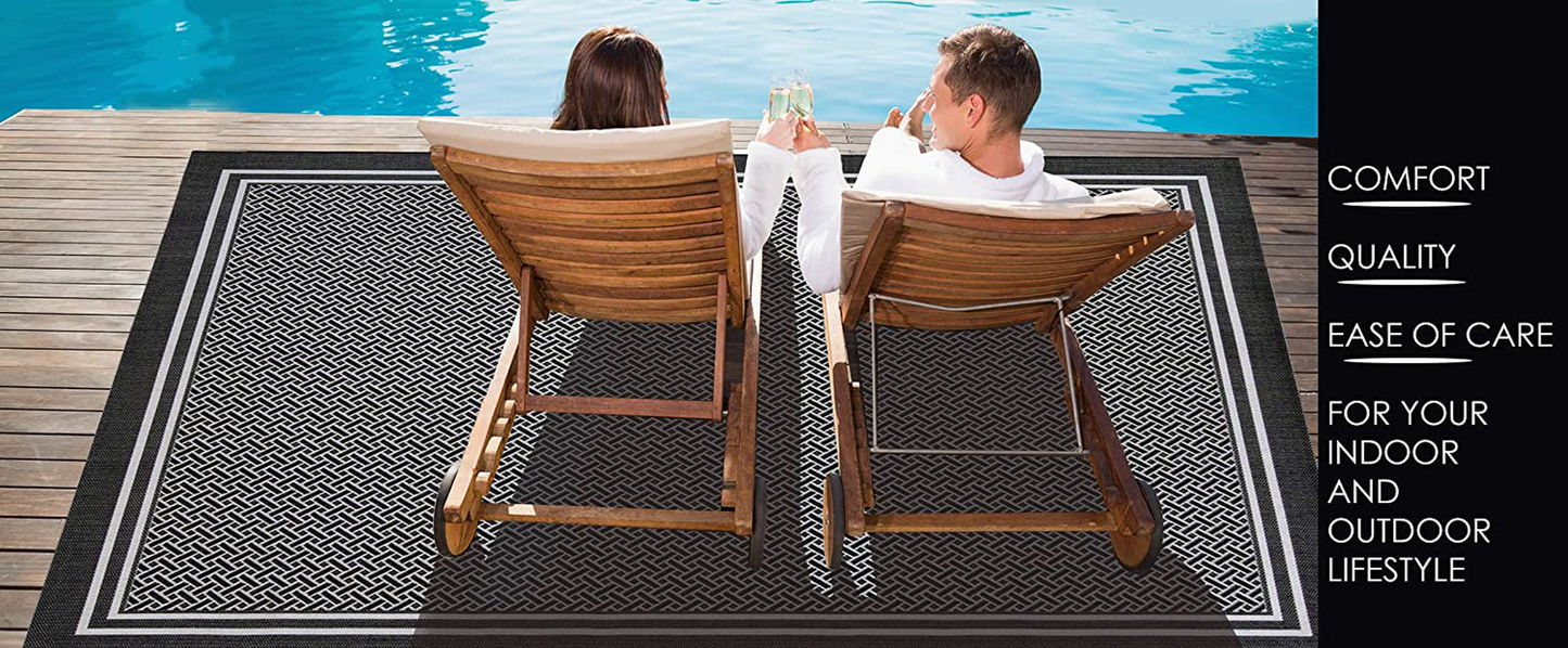 Skørter | Gertmenian Tropical Collection Outdoor Rug Patio Area Rug, 2x6 Runner, Nut Brown Black Edge