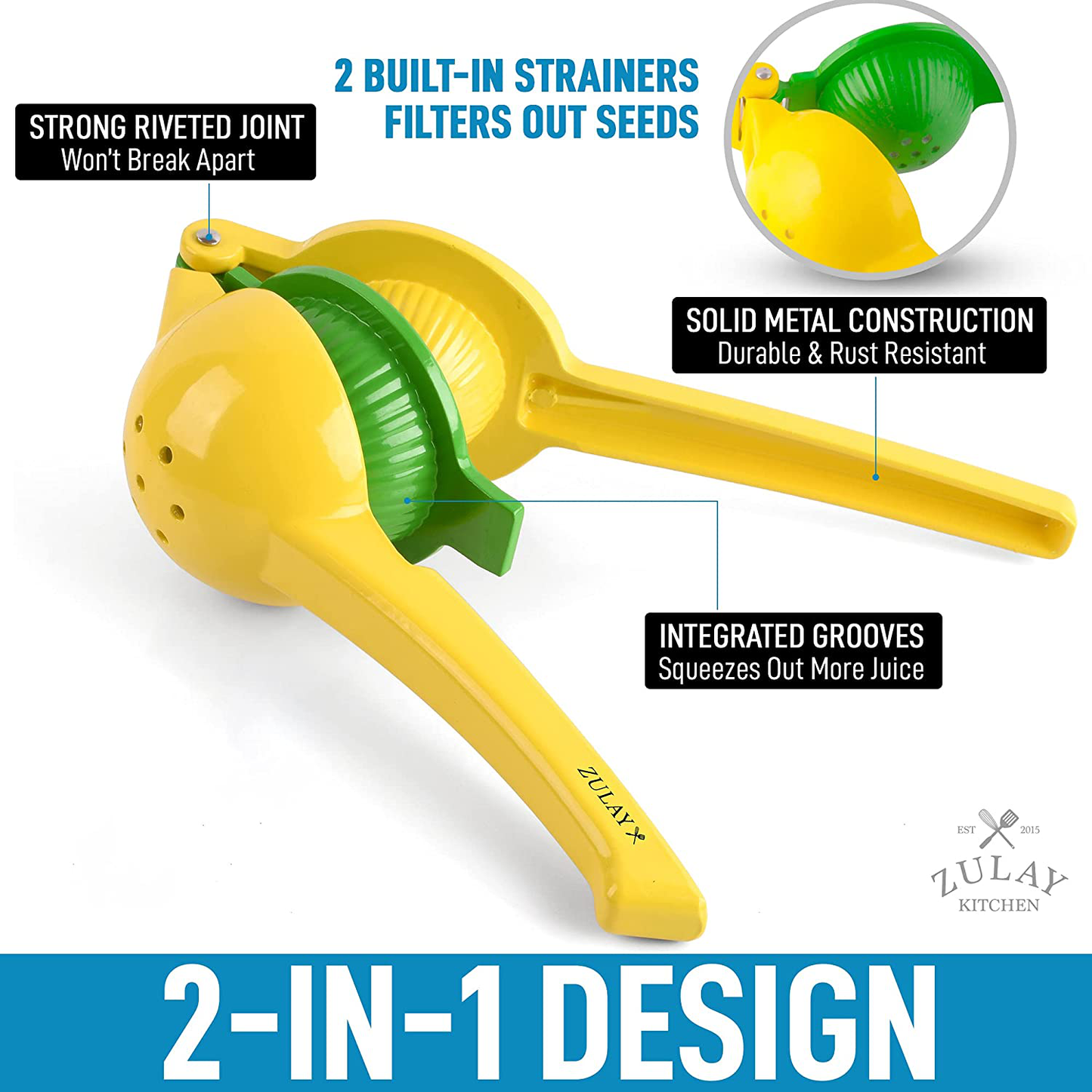 Skørter | Zulay Metal 2-in-1 Lemon Lime Squeezer - Hand Press Lemon Juicer - Maximum Utilization Manual Citrus Juice Press (Light Red and Yellow)