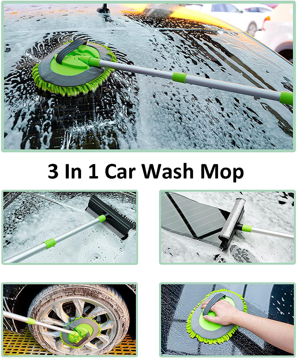 Skørter | FORCAR 15pcs Car Cleaning Set, Car Wash Brush with 43" Long Handle, Chenille Microfiber Mitt, Extendable Long Rod Water Scraper for Interior and Exterior Car Detailing Set