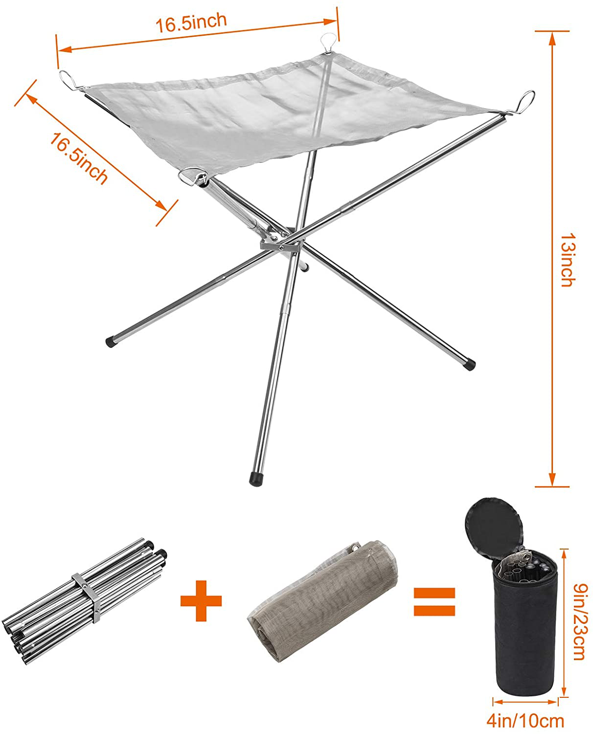 Skørter | Hoedia Portable Fire Pit Outdoor 16.5 Inch Camping Fire Pit Foldable, Steel Mesh Fire Pits for Camping, Outdoor, Patio, Backyard and Garden (Silver)