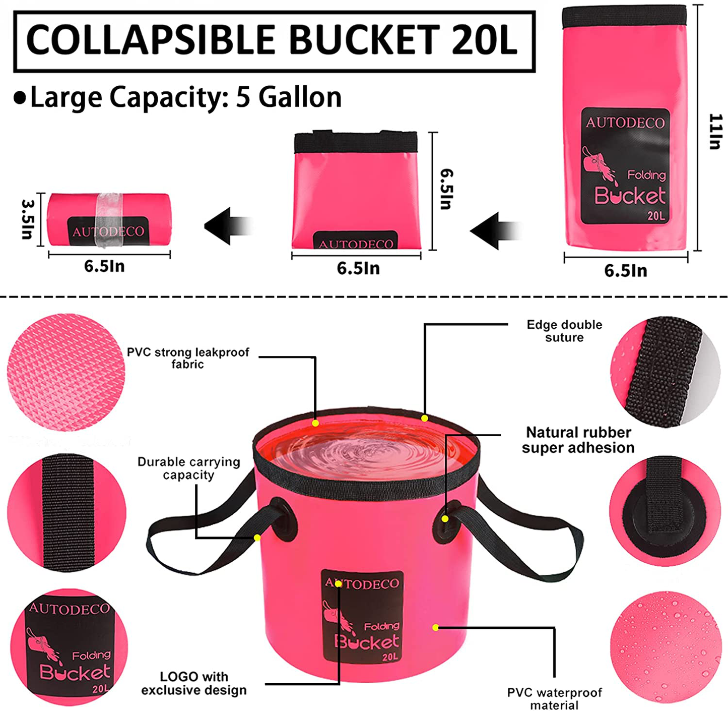 Skørter | AUTODECO 22Pcs Car Wash Cleaning Tool Set Car Detailing Set with Black Leather Bag Pink Collapsible Bucket Washing Mitt Sponge Towels Tire Brush Window Scraper Dust Brush Complete Interior Car Care Set