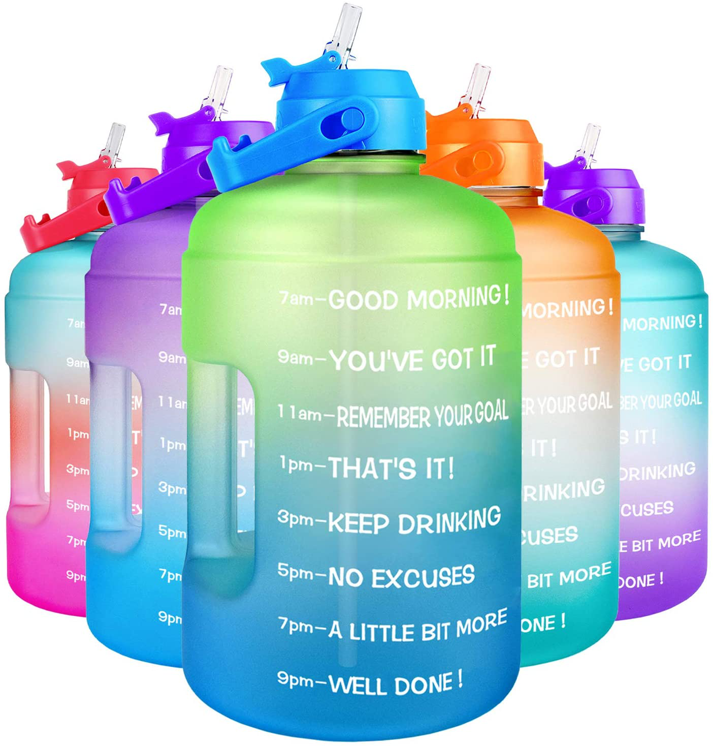 Skorter | 1 Gallon Water Bottle - with Straw & Motivational Time Marker Leakproof BPA Free