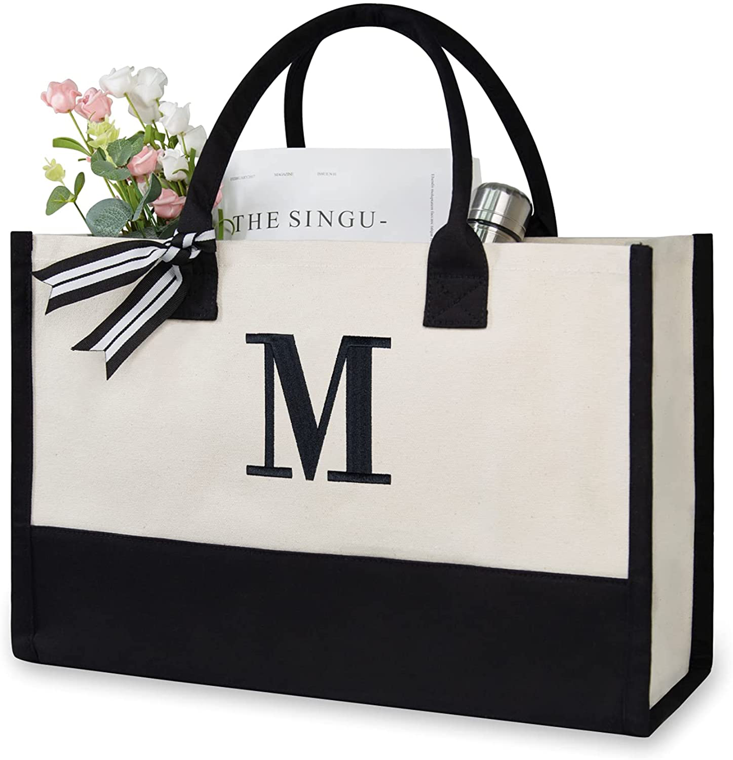 Skorter | Personal Initial Canvas Beach Bag, Monogram Gift Tote Bag for Women