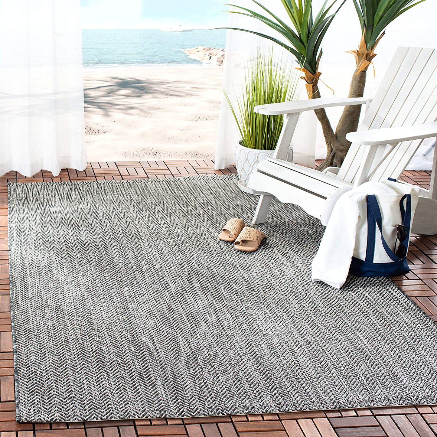 Skørter | Safavieh Courtyard Collection CY8022 Indoor/ Outdoor Non-Shedding Stain Resistant Patio Backyard Runner, 2'3" x 6'7", Gray / Navy Blue