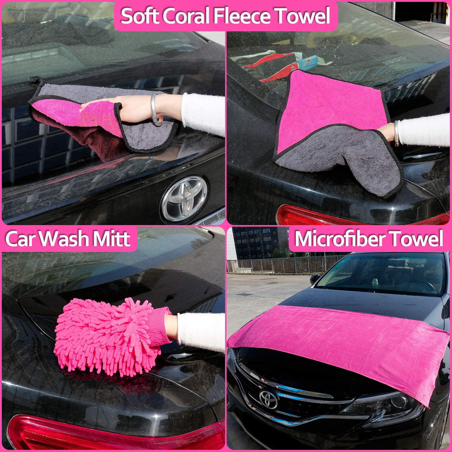 Skørter | Car Wash Kit, Pink Car Cleaning Kit Interior and Exterior, Car Accessories for Women - Cleaning Gel, Microfiber Cleaning Cloth, Car Wash Mitt, Duster, Squeegee, Microfiber Wax Applicator (17 pieces)