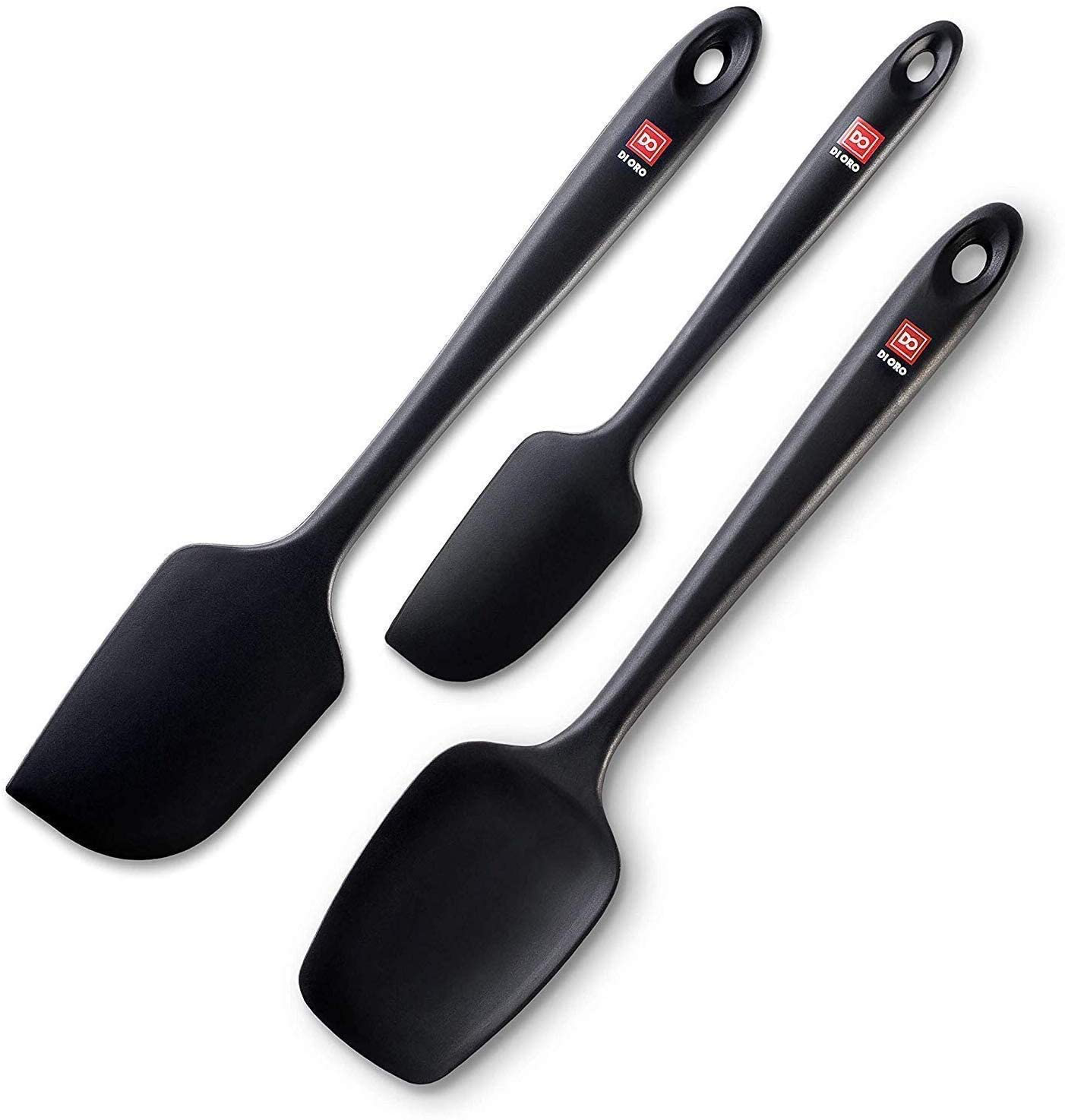 Skørter | DI ORO Seamless Series 3-Piece Silicone Spoon Set - 600°F Heat Resistant Non Stick Rubber Kitchen Spatula for Cooking, Baking, and Mixing – BPA Free and LFGB Certified Silicone (Black)