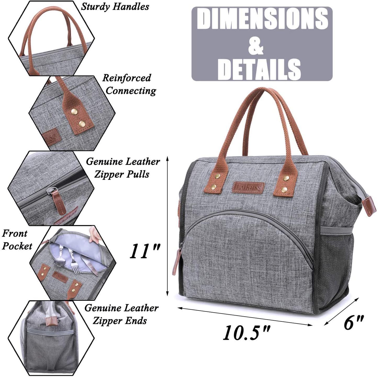 Skørter | LOKASS Leakproof Lunch Box for Women Insulated Lunch Cooler Bag Thermal Lunch Tote with Removable Shoulder Strap for Men Girls Adults Large Picnic Bag for Office Work College Outdoor, Gray