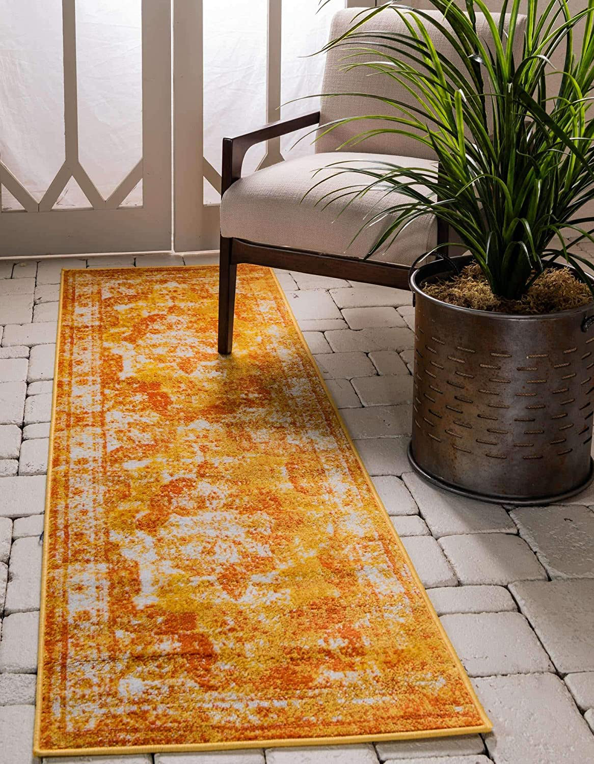 Skørter | Unique Loom Sofia Collection Area Traditional Vintage Rug, French Inspired Perfect for All Home Decor, 2' 0 x 13' 0 Runner, Orange/Yellow