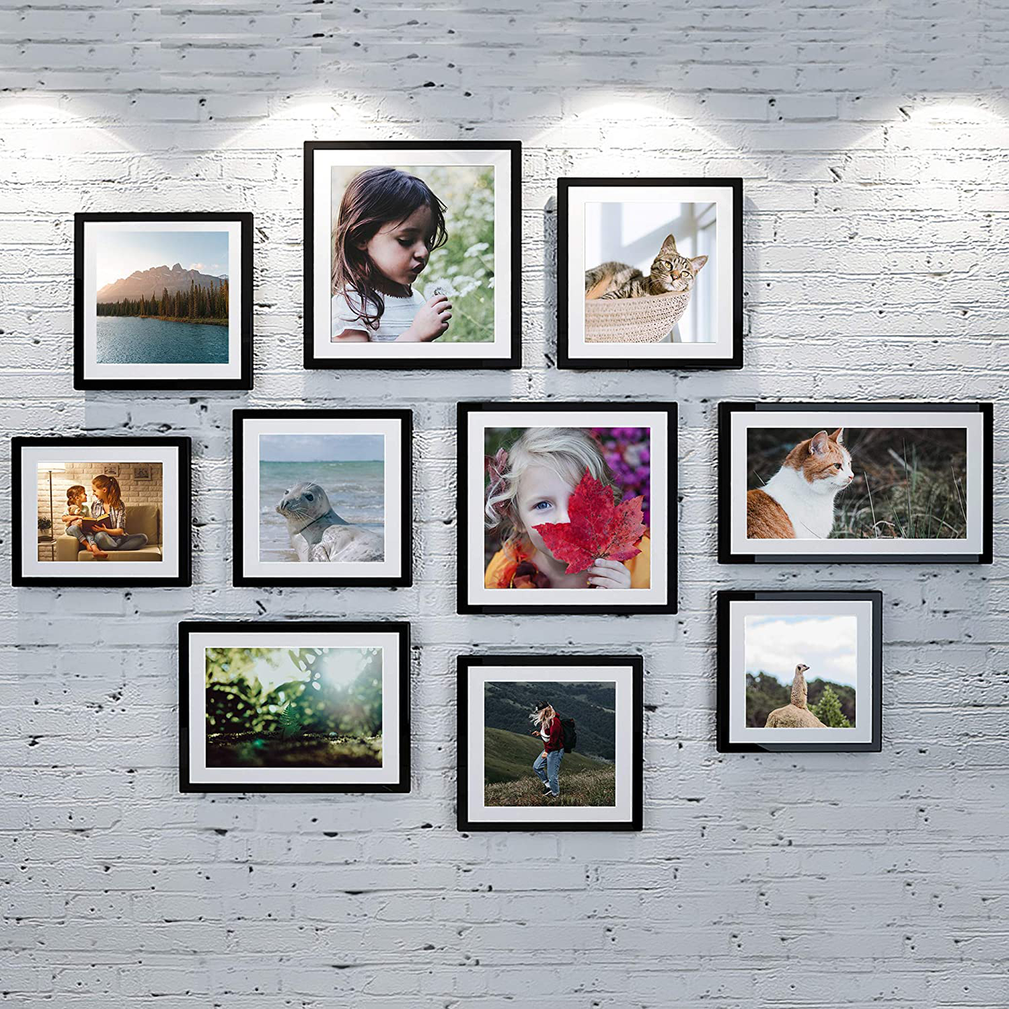 Skørter | upsimples 12x16 Picture Frame Set with 3, Made of High Definition Glass for 8.5x11 with Mat or 12x16 without Mat, Wall Mounted Photo Clamp Black