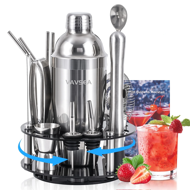 Skørter | 19-piece cocktail shaker set with rotating stand, mixology bartender kit