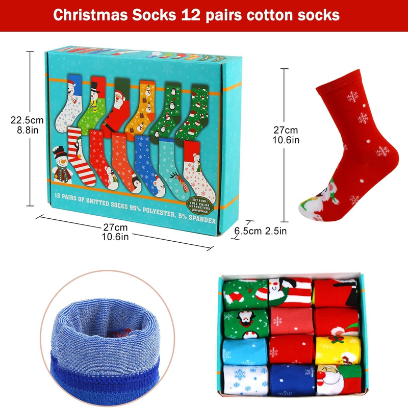 Skorter | 12 Pair Christmas Socks Winter Fun Unisex Gift Socks for Family