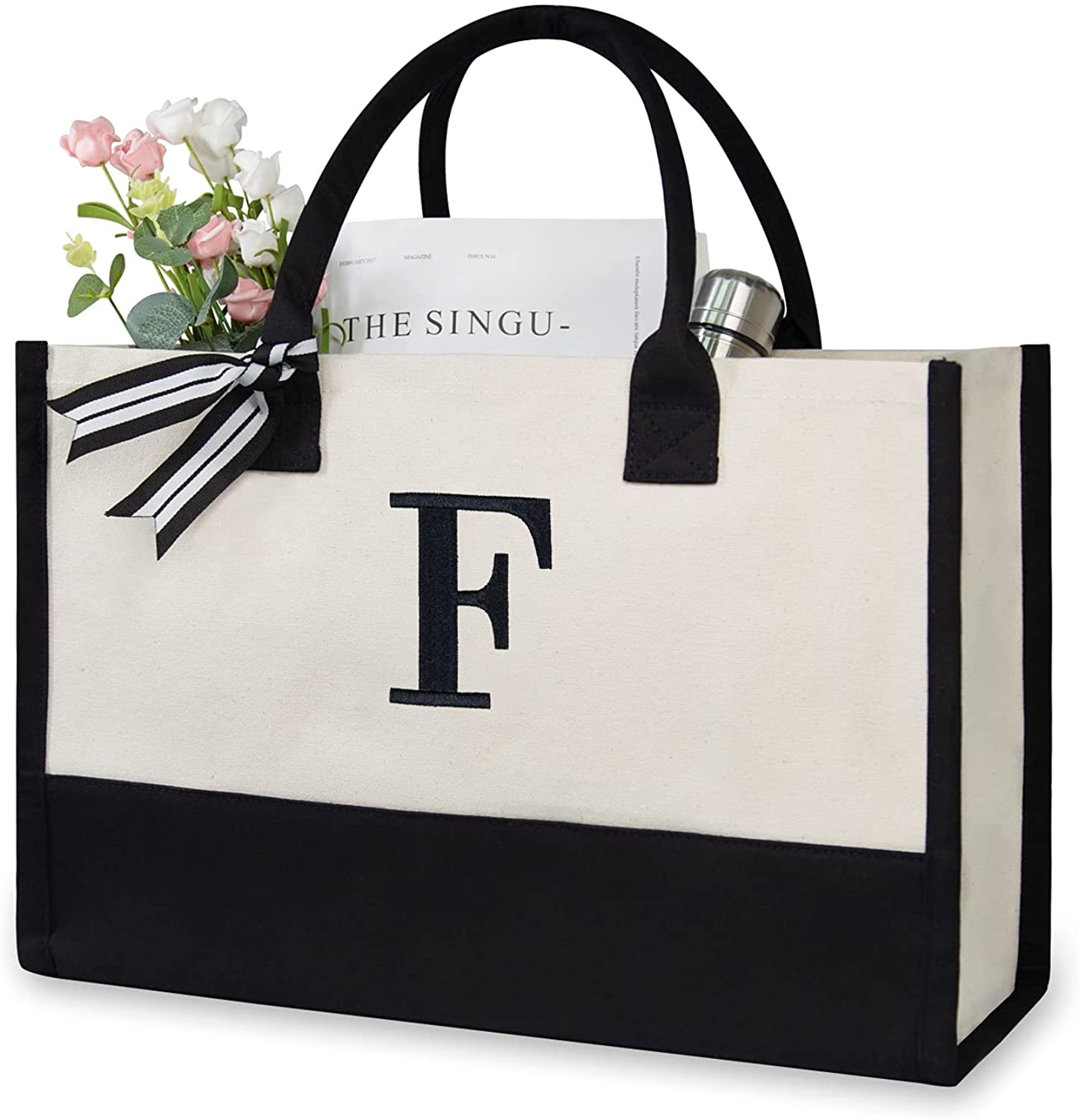 Skorter | Personal Initial Canvas Beach Bag, Monogram Gift Tote Bag for Women