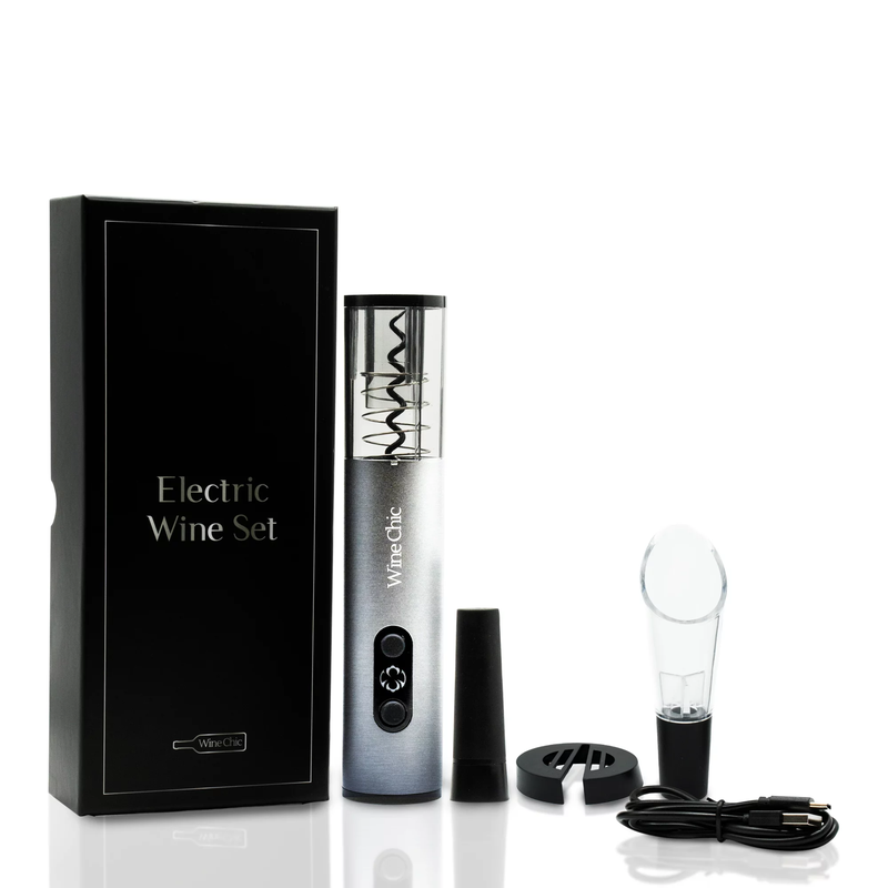 Skørter | 5-piece rechargeable electric wine opener set - Includes stopper, pourer, foil cutter, charging cable (USB-C), electric corkscrew
