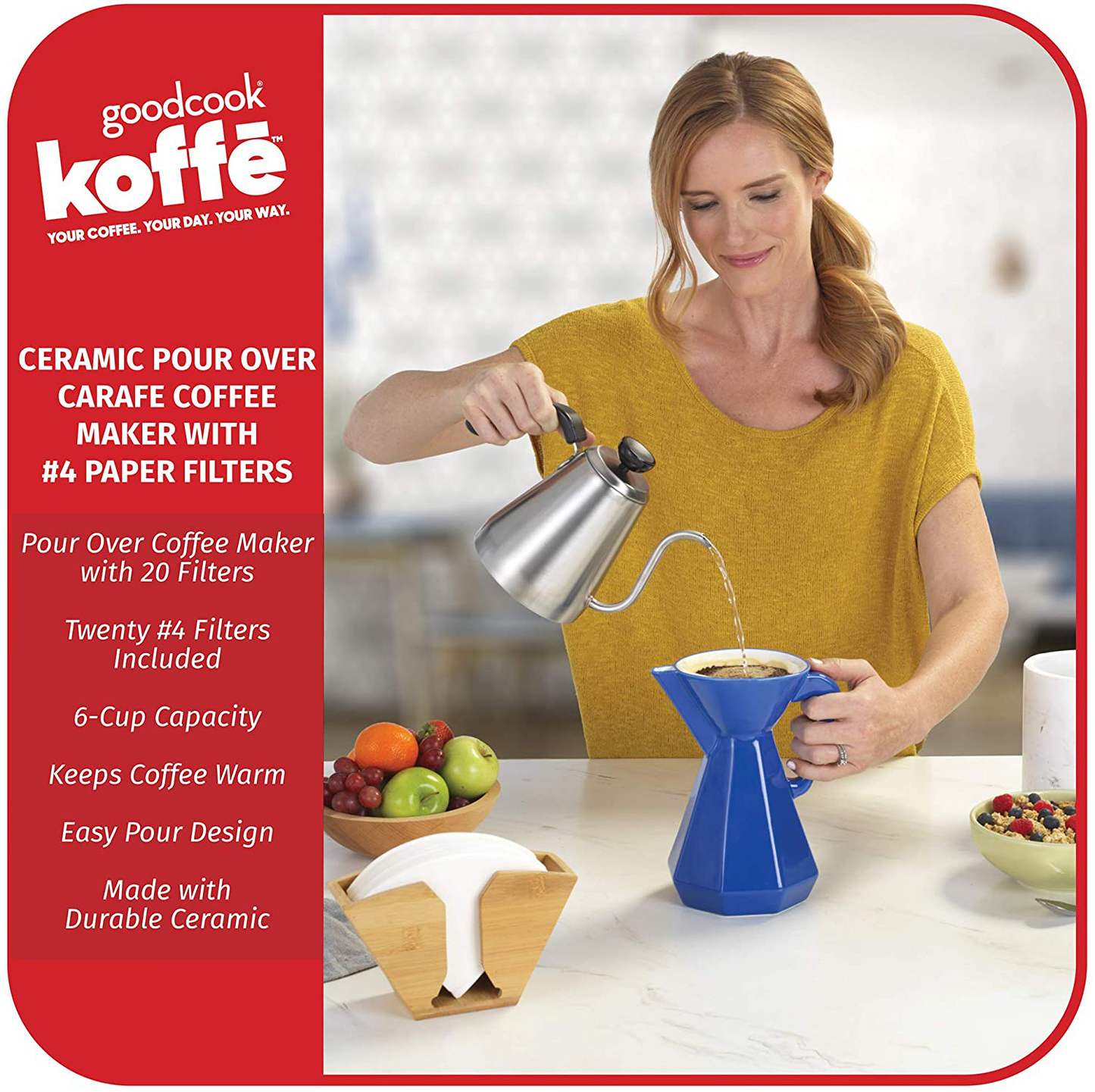 Skørter | Goodcook Koffe 6-Cup Ceramic Pour Over Coffee Brewer with #4 Paper Filters