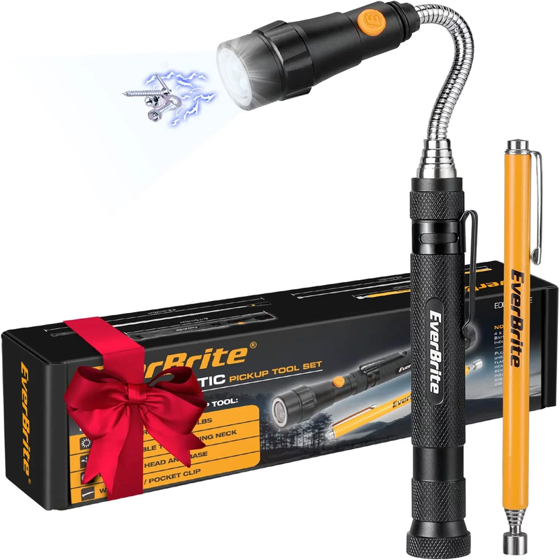 Skorter | 2 Pack Magnetic Pick-Up Tool Set, Telescopic 360 Swivel Expandable Magnetic Tool with LED Light