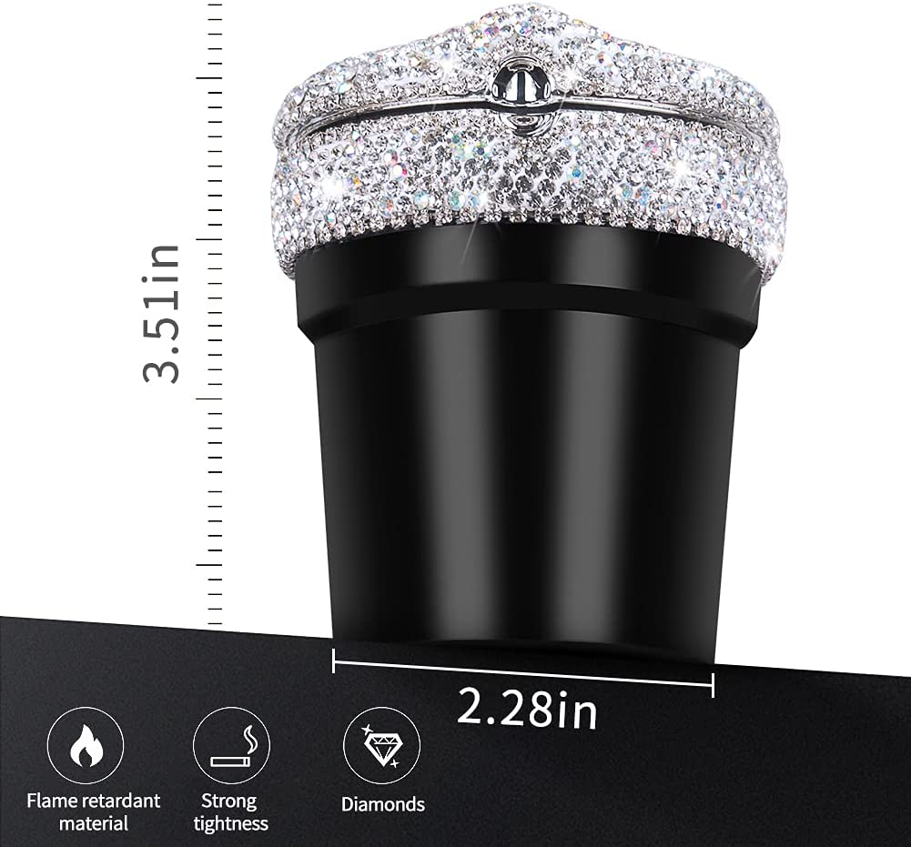Skorter | eing Car Ashtray Portable Bling Cigarette Smokeless Cylinder Cup Holder with Blue LED Light Indicator, Car Accessories for Women, Ideal for Car, Home and Office, Black