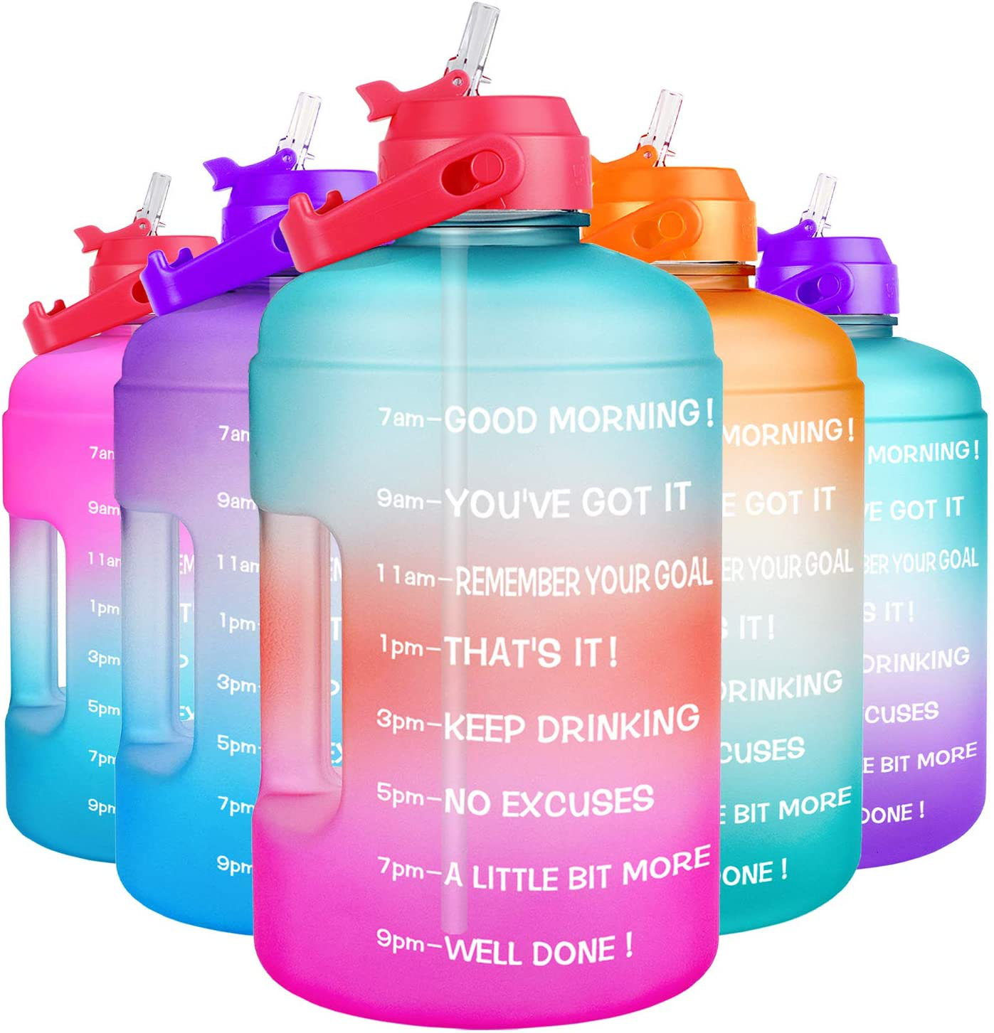 Skorter | 1 Gallon Water Bottle - with Straw & Motivational Time Marker Leakproof BPA Free