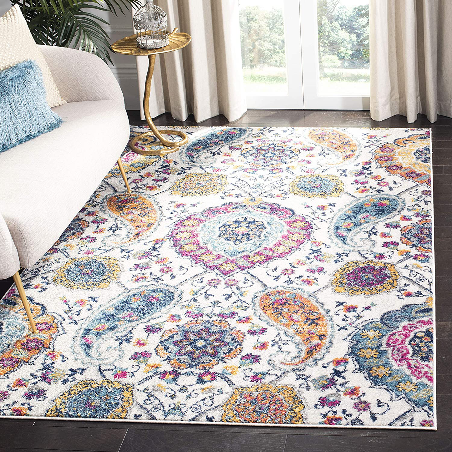 Skørter | Safavieh Madison Collection MAD600B Boho Chic Glam Paisley Non-Shedding Living Room Bedroom Accent Area Rug, 4' x 6', Cream / Multi