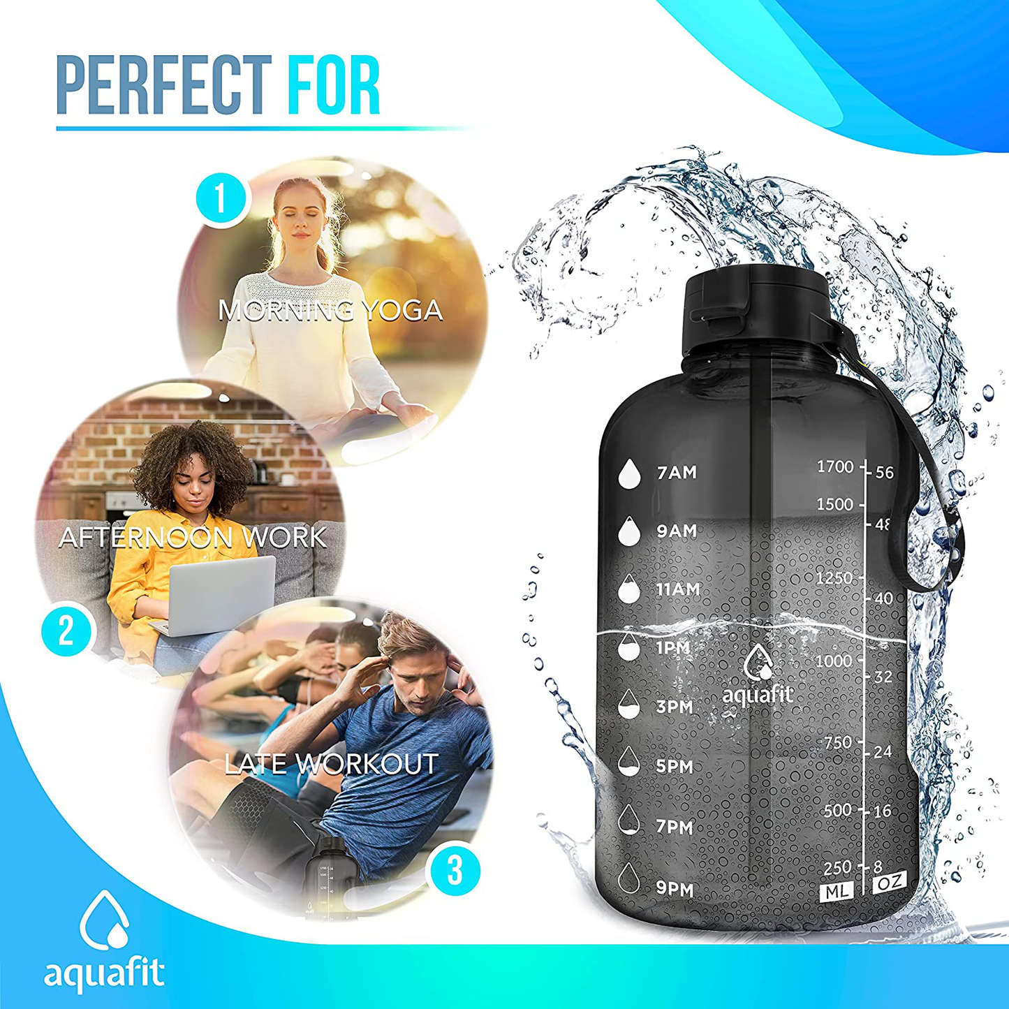 Skørter | AQUAFIT Half Gallon Water Bottle with Straw Half Gallon Water Jug Motivational Water Bottle 64 Ounce Water Bottle with Time Markers Large Water Bottle Big Water Bottle 1/2 Gallon Water Jug Large Water Jug Gray