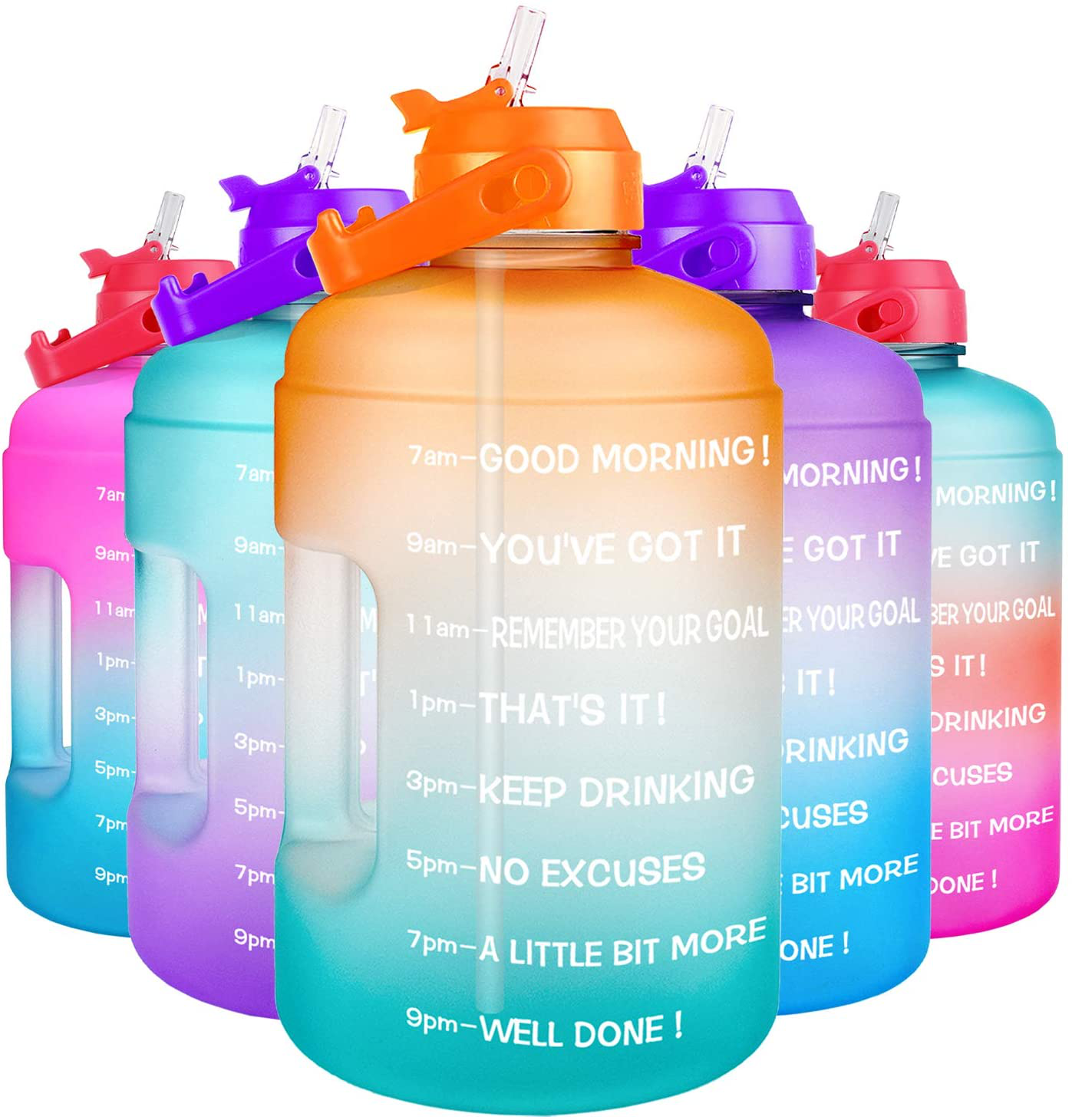 Skorter | 1 Gallon Water Bottle - with Straw & Motivational Time Marker Leakproof BPA Free