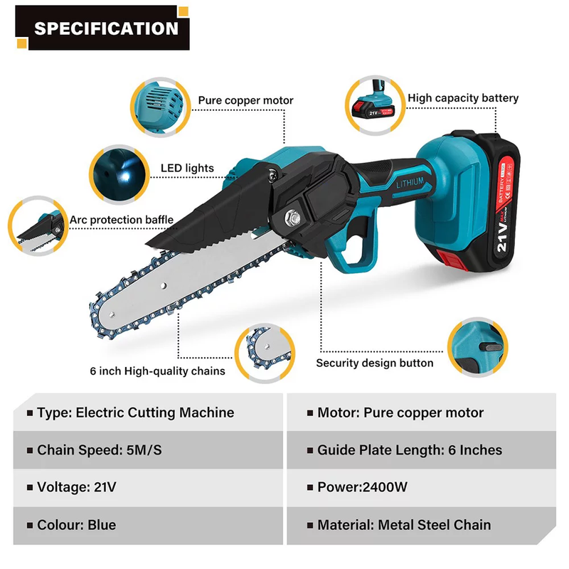 Skørter | Electric Chainsaw Cordless Chainsaw with 2 Large Batteries, Garden Tool for Wood Cutting Tree Pruning
