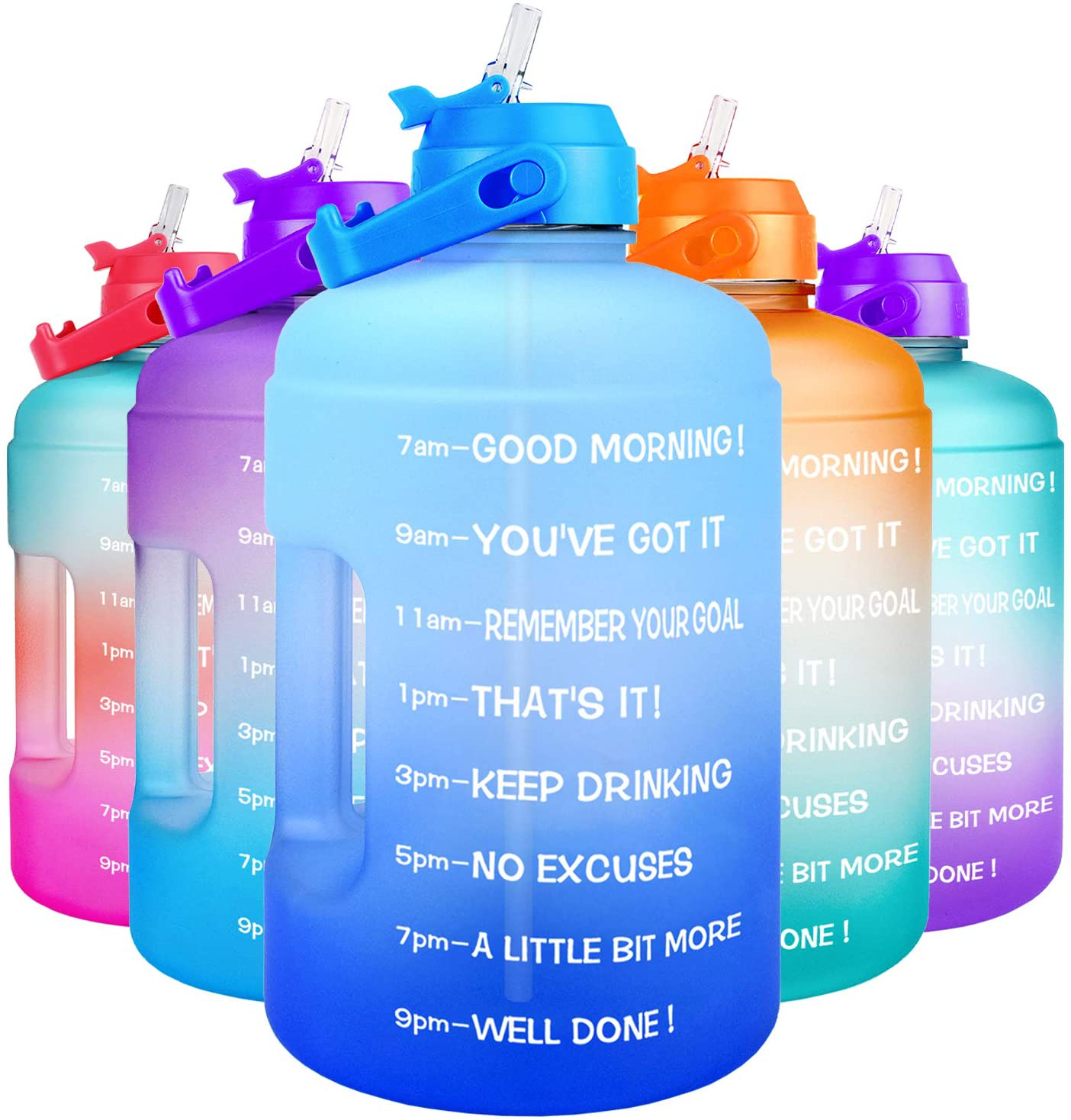 Skorter | 1 Gallon Water Bottle - with Straw & Motivational Time Marker Leakproof BPA Free