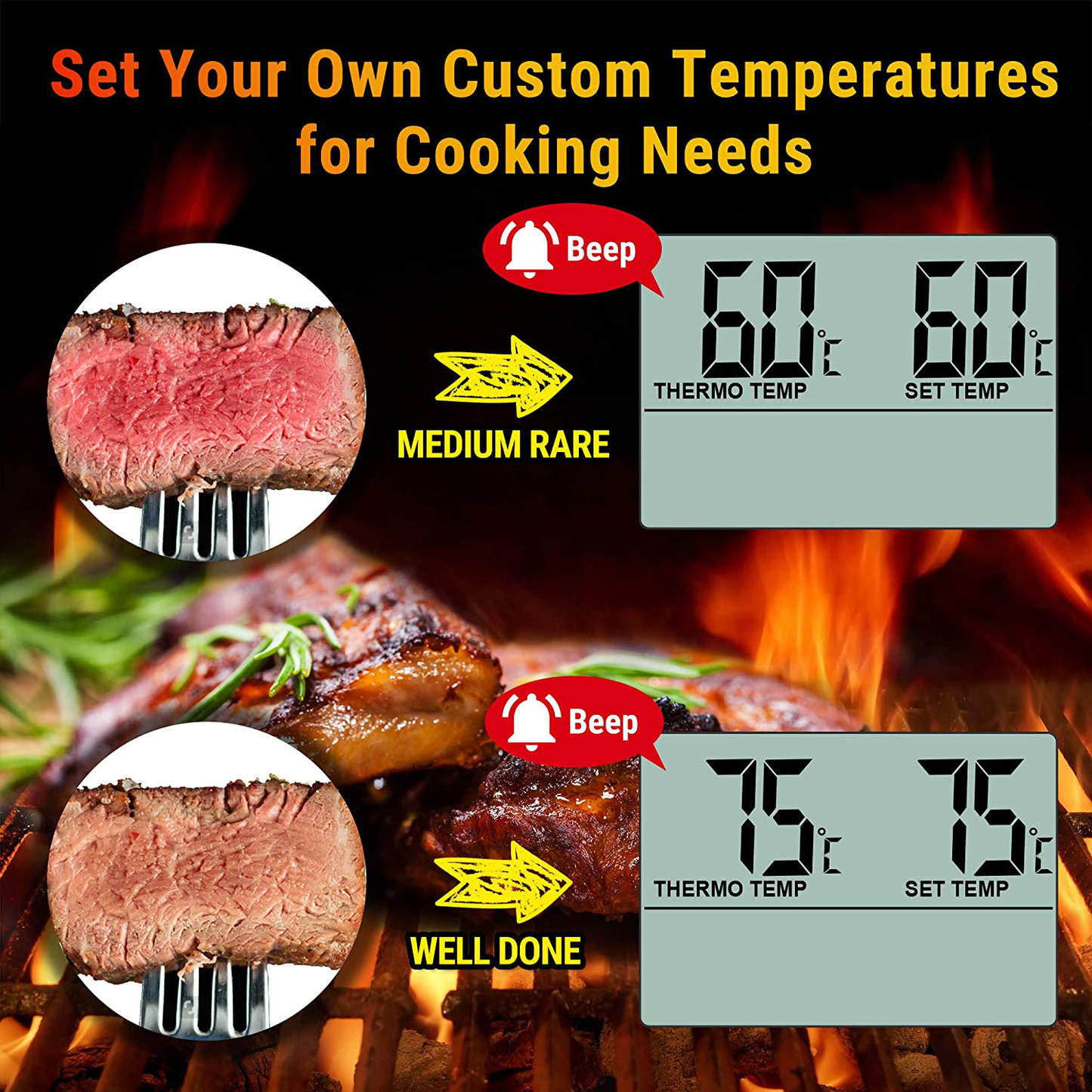 Skorter | ThermoPro TP-16 Large LCD Digital Cooking Meat Smoker Kitchen BBQ Grill Thermometer Clock Timer with Steel Probe