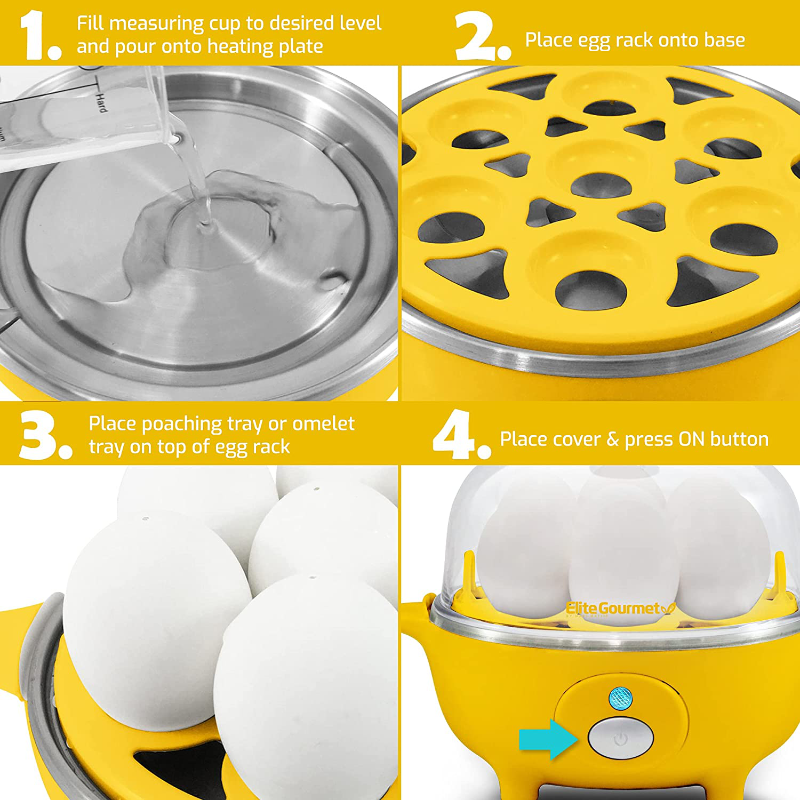 Skorter | Elite Gourmet Simple Electric 7 Egg Capacity Cooker Poacher, Scrambled Egg, Omelette Maker with Automatic Shut-off