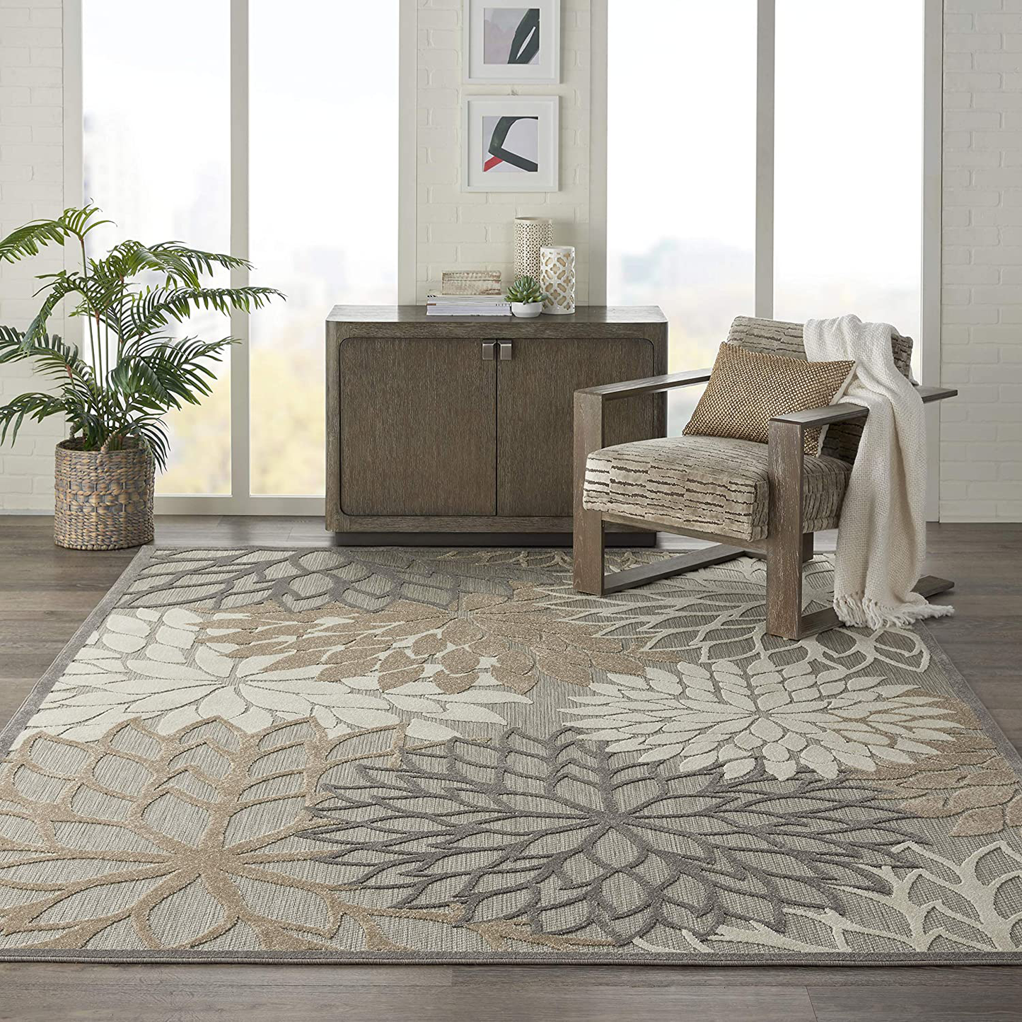 Skørter | Nourison Aloha Indoor/Outdoor Floral Natural 2'3" x 12' Area Rug, (12' Runner)