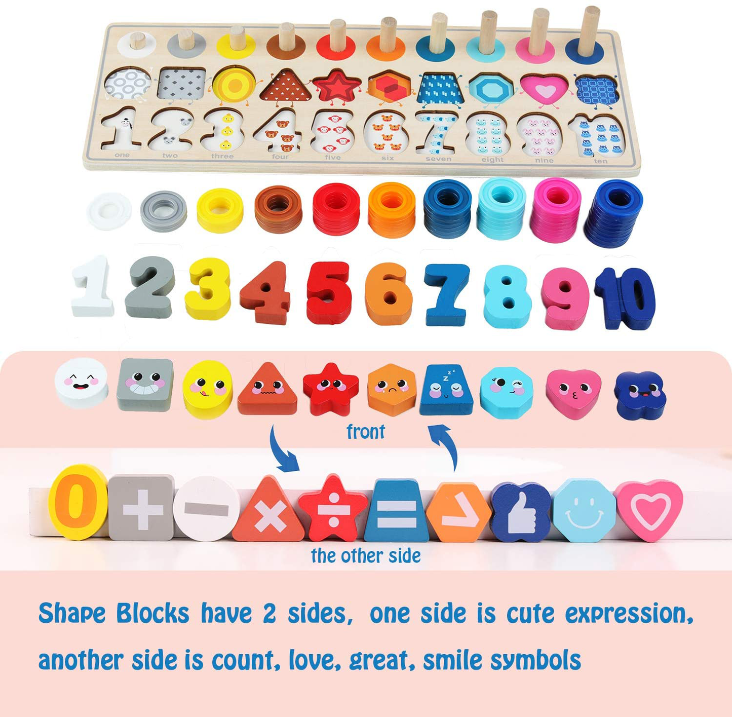 Skørter | QZMTOY Counting Shape Stacker Wooden Counting Sorting Stack Tower with Wooden Colorful Number Shape Mathematical Blocks for Kids Kindergarten Educational Toys