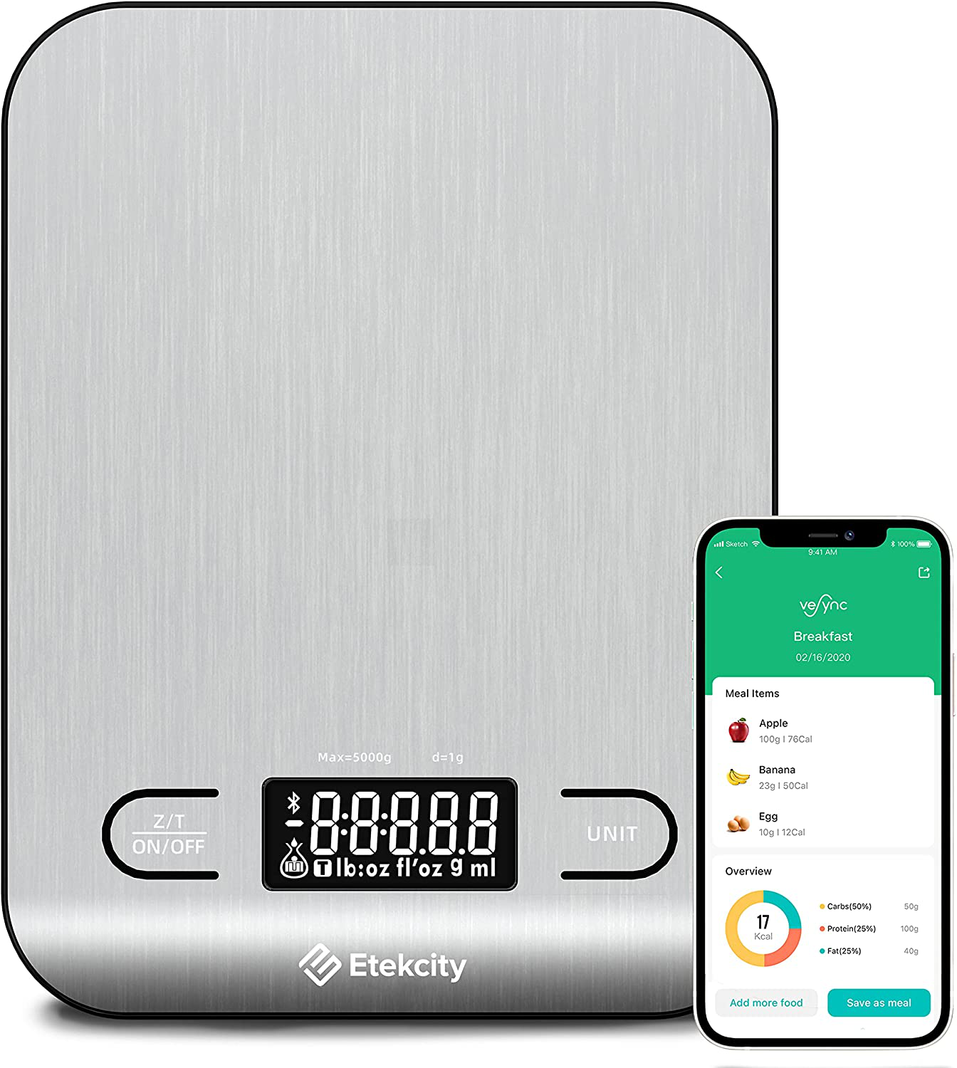 Skorter | Etekcity Nutrition Kitchen Scale, Digital Gram and Ounce for Weight Loss, Baking, Cooking, Keto and Meal Prep, Large, 304 Stainless Steel