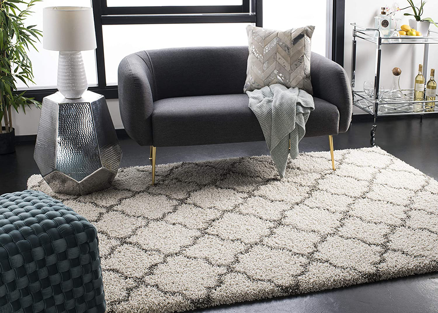 Skørter | SAFAVIEH Hudson Shag Collection SGH282L Moroccan Trellis Non-Shedding Living Room Bedroom Dining Room Entrance Plush 2-Inch Thick Accent Rug, 2' x 3', Slate Blue / Ivory