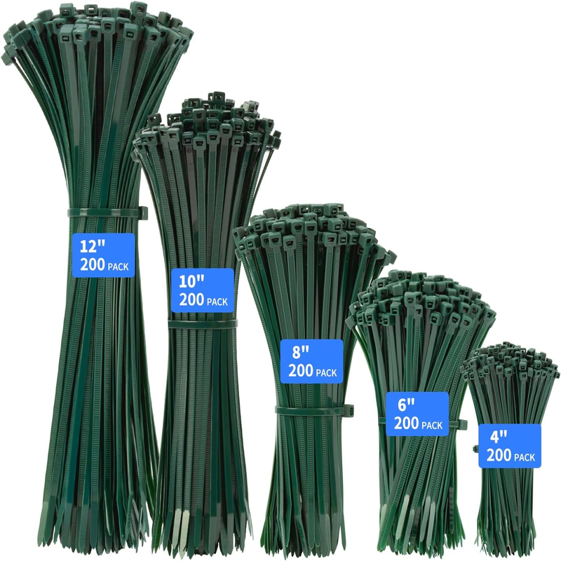Skorter | 1000 PCS Self-Binding Heavy Duty Cable Zip Ties - 4+6+8+10+12 Inches