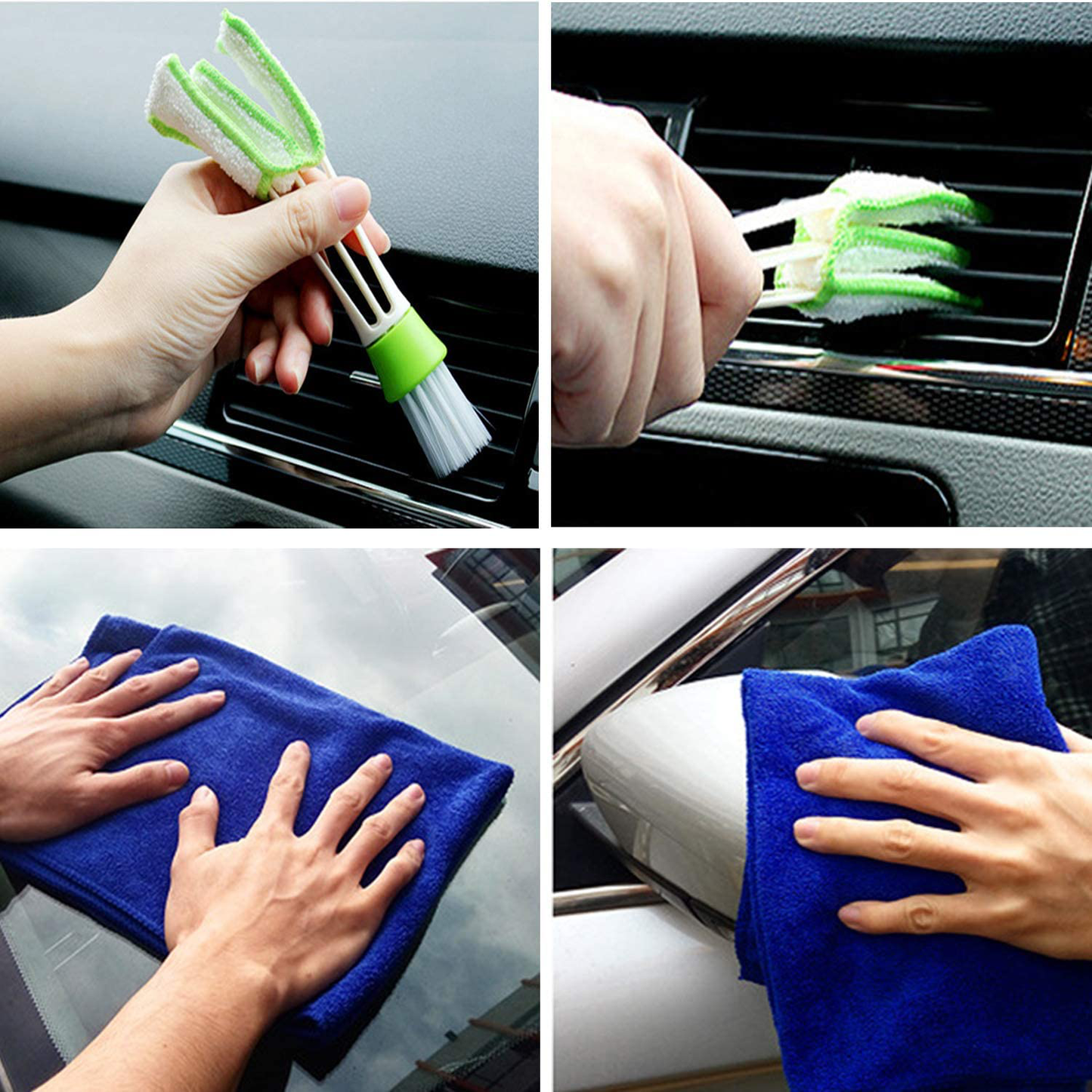 Skørter | 2 in 1 Microfiber Car Wash Mop Glove with 45" Aluminum Alloy Long Handle, Chenille Car Cleaning Kit Brush Duster with Scratch-Free for Washing Car/Truck/RV, 2 Mop Heads and 1 Towel and Air Vent Duster