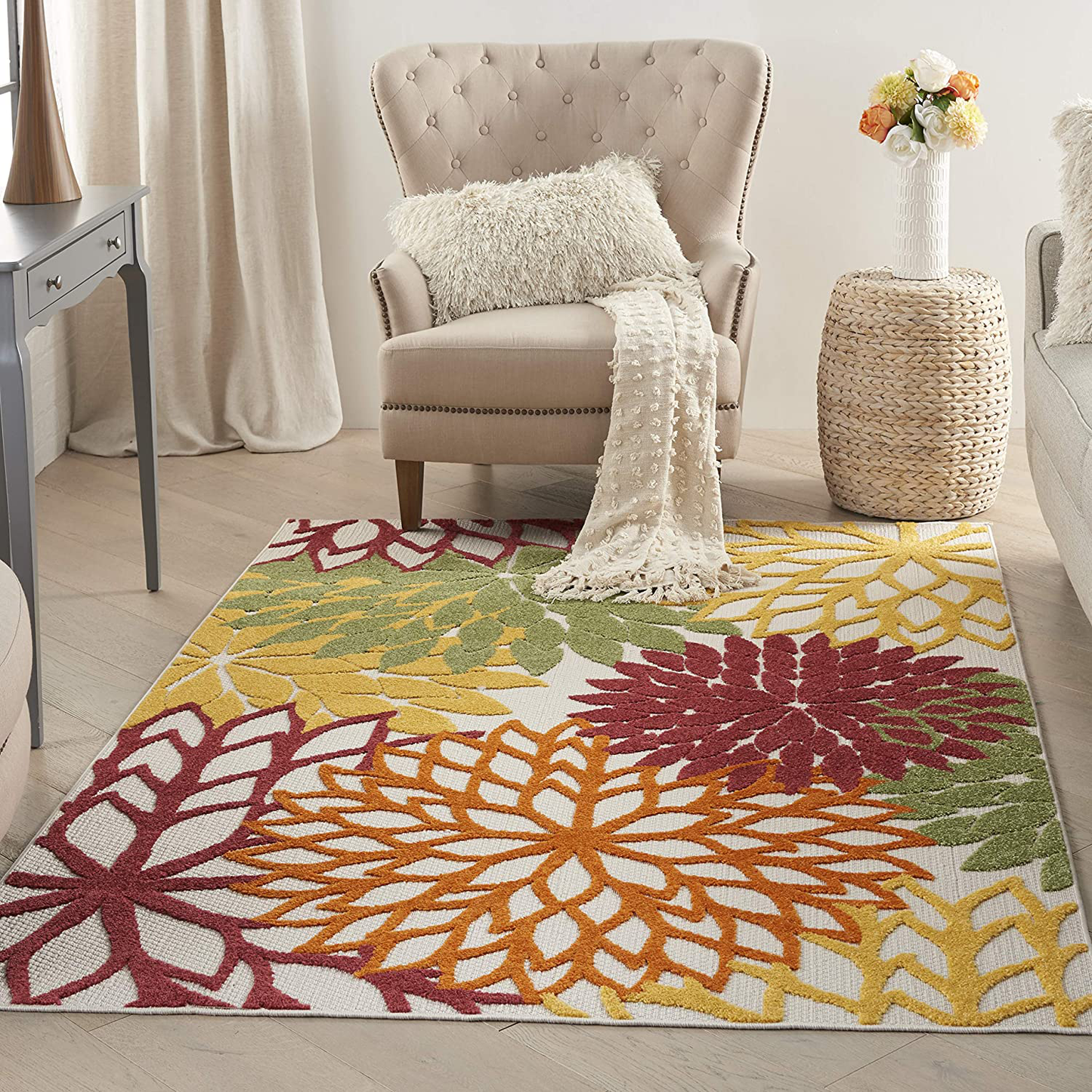 Skørter | Nourison Aloha Indoor/Outdoor Floral Red Multi Colored 2'3" x 12' Area Rug, (12' Runner)