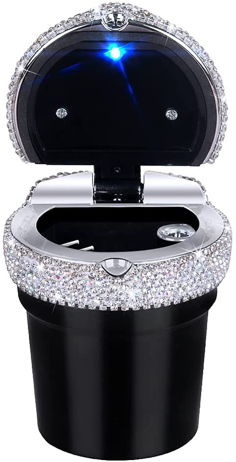 Skorter | eing Car Ashtray Portable Bling Cigarette Smokeless Cylinder Cup Holder with Blue LED Light Indicator, Car Accessories for Women, Ideal for Car, Home and Office, Black