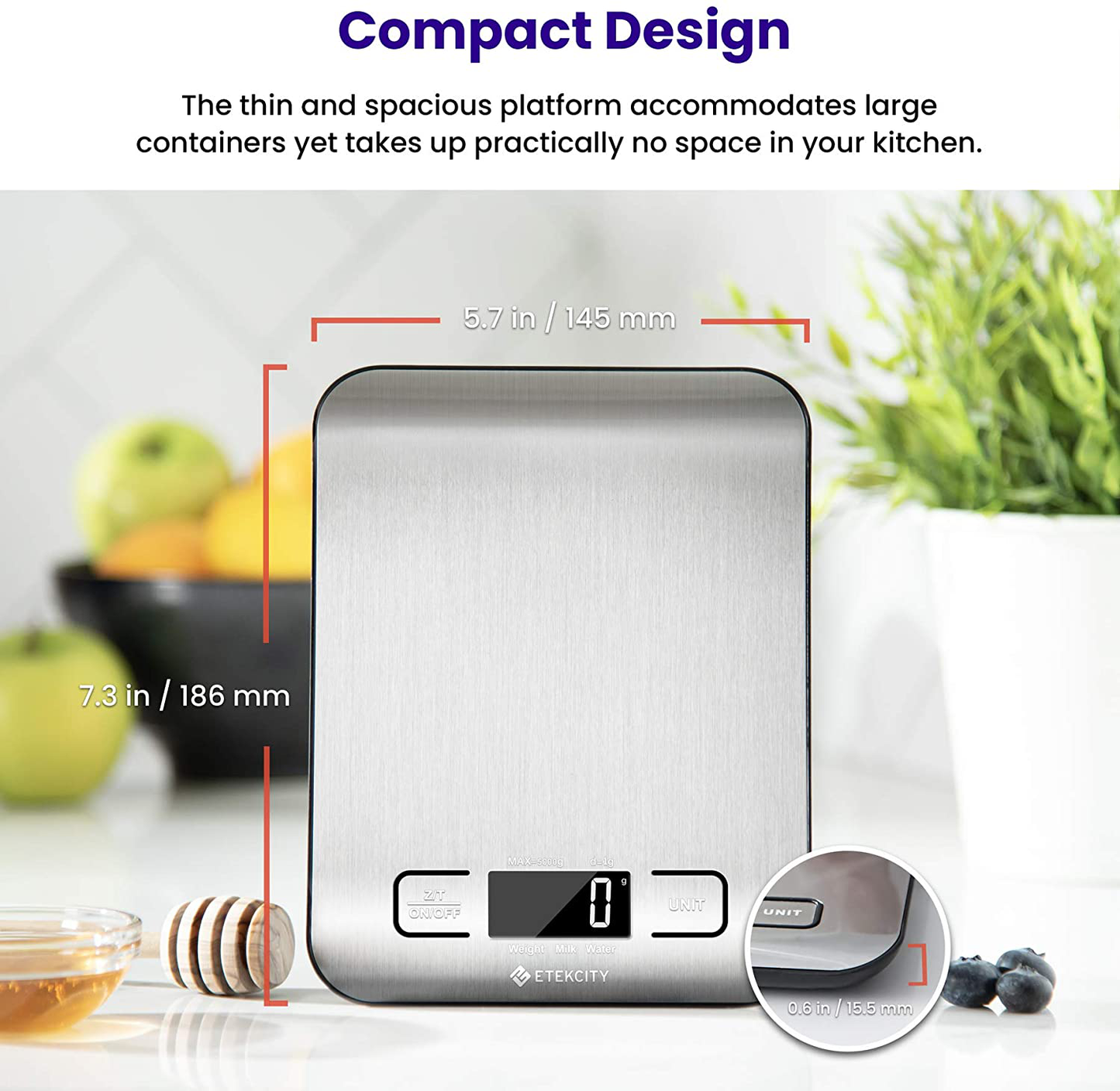 Skorter | Etekcity Nutrition Kitchen Scale, Digital Gram and Ounce for Weight Loss, Baking, Cooking, Keto and Meal Prep, Large, 304 Stainless Steel