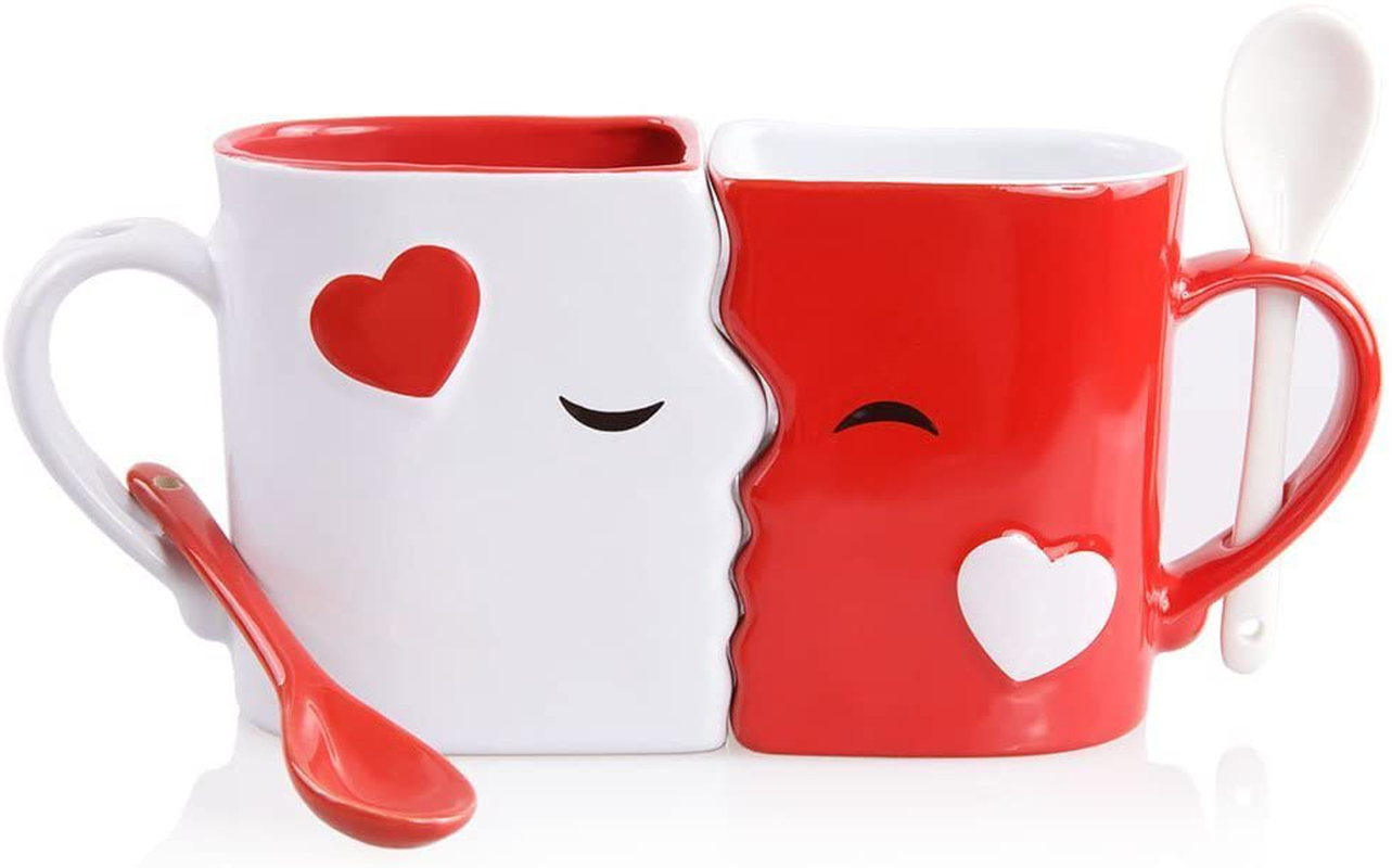 Skørter | Kiss Mug Set, Anniversary & Wedding Gifts, Exquisitely Made Two Large Cups & Spoons for Couples, For Him and Her on Valentines, Birthday, Engagement of Blu Devil