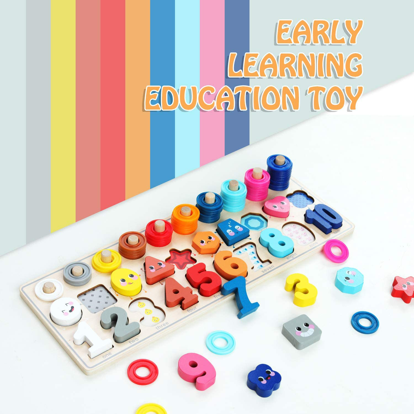 Skørter | QZMTOY Counting Shape Stacker Wooden Counting Sorting Stack Tower with Wooden Colorful Number Shape Mathematical Blocks for Kids Kindergarten Educational Toys
