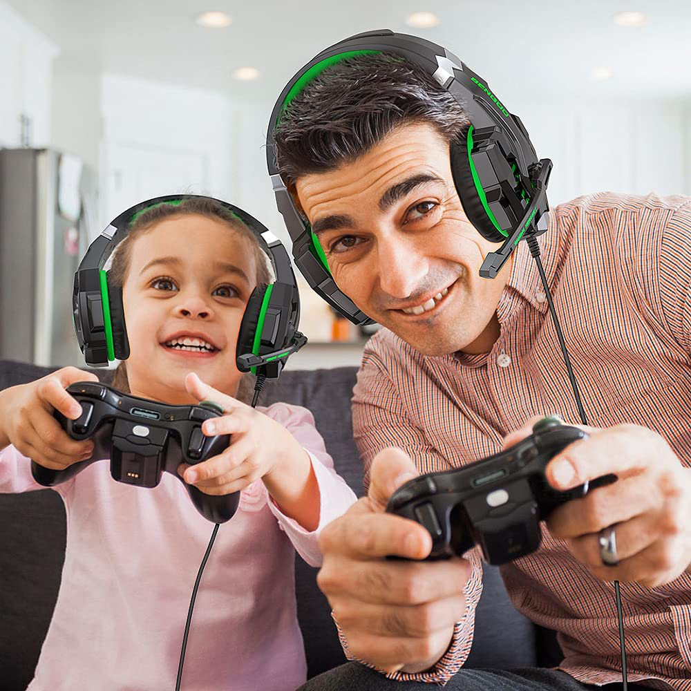 Skorter | Bengoo G9000 Stereo Gaming Headset For Ps4 Pc Xbox One Ps5 Controller, Noise-Canceling Over-Ear Headphones With Microphone, LED Light, Bass Surround, Soft Memory Ear Cushions For Laptop Mac - Green
