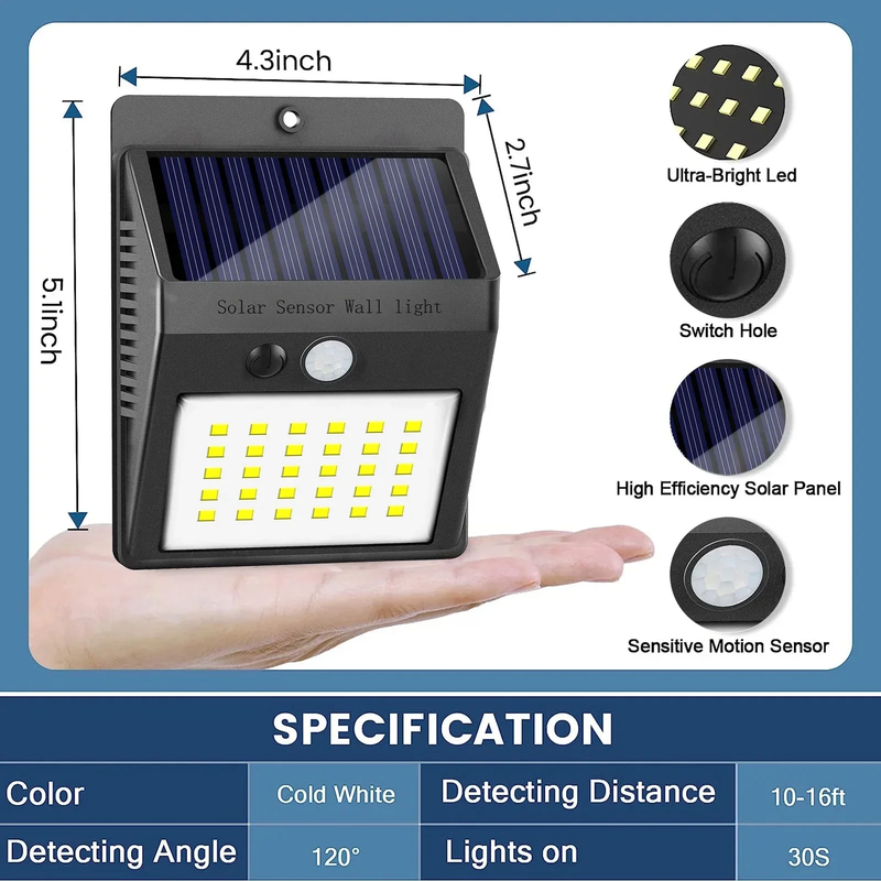 Skørter | 6-Pack Solar Motion Sensor Outdoor Light, Waterproof Wireless Security Lighting